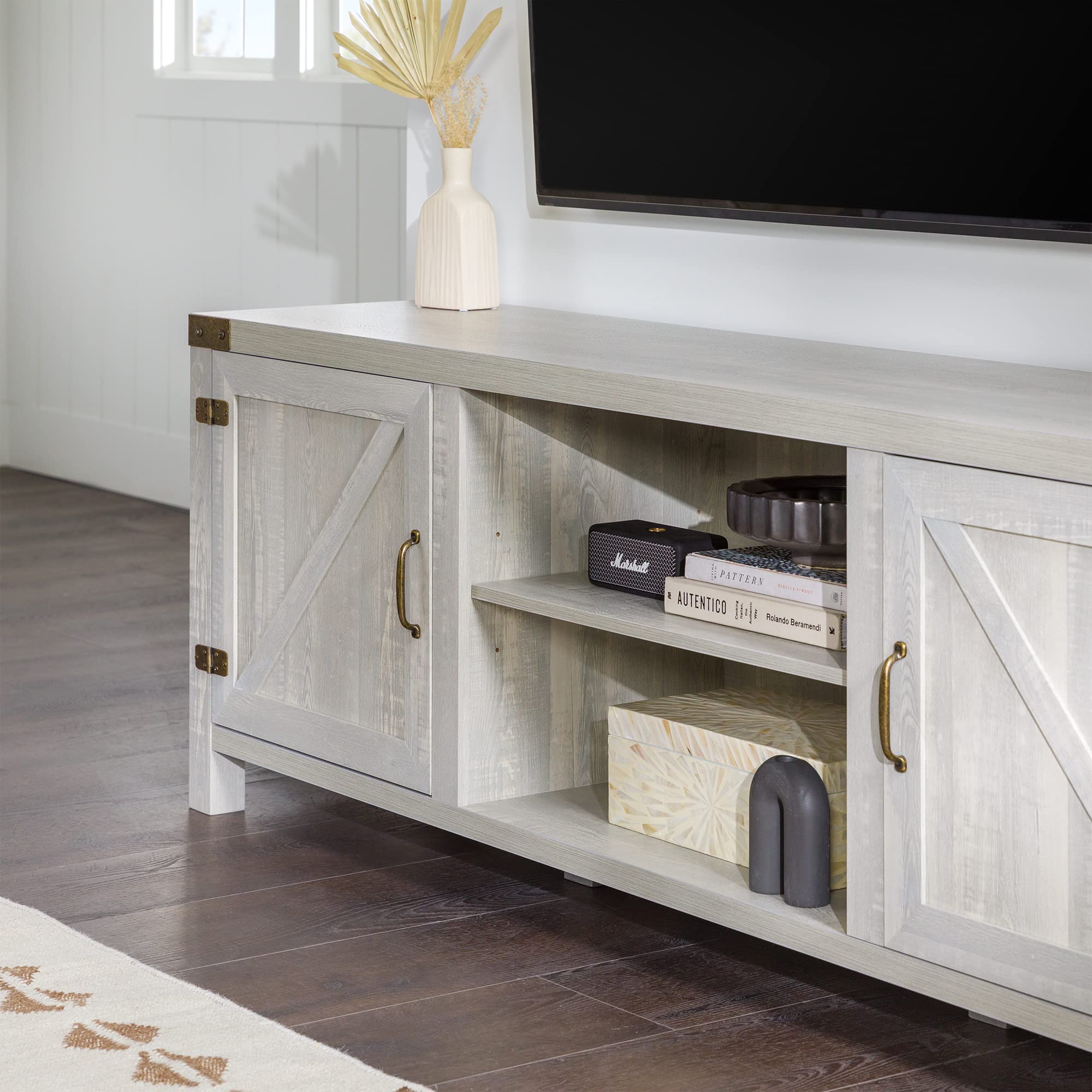 Walker Edison Georgetown Modern Farmhouse Double Barn Door TV Stand for 70-80 Inch TVs, Rustic Wood & Metal Entertainment Center with Storage - Perfect for Living Rooms, Home Theaters & Farmhouse Style Decor