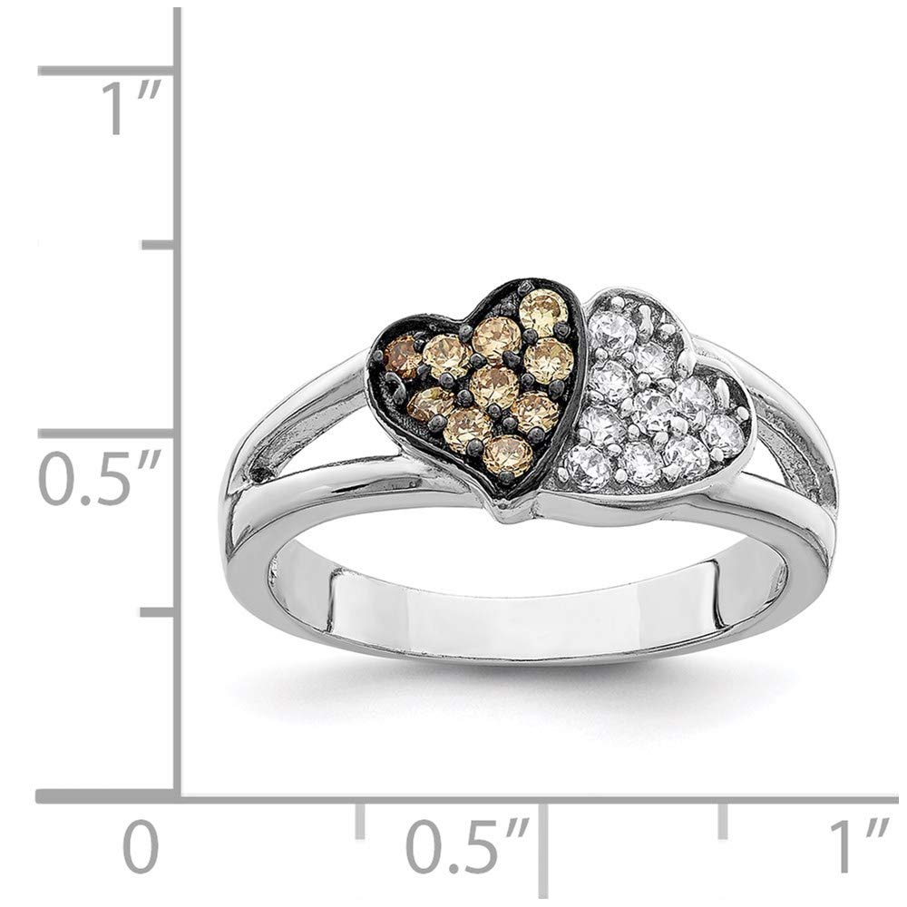 925 Sterling Silver Heart Ring with Champagne & Clear Cubic Zirconia - Elegant Women's Jewelry Gift for Anniversary, Valentine's Day & Special Occasions