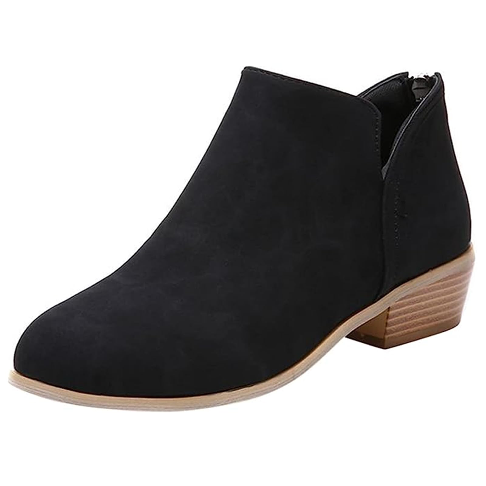 Lausiuoe Women's Ankle Booties - Low Heel V-Cutout Chunky Block Heel Slip-On Boots for Wide Feet | Casual & Dressy Fall & Winter Fashion Footwear for Work, Dating & Everyday Wear