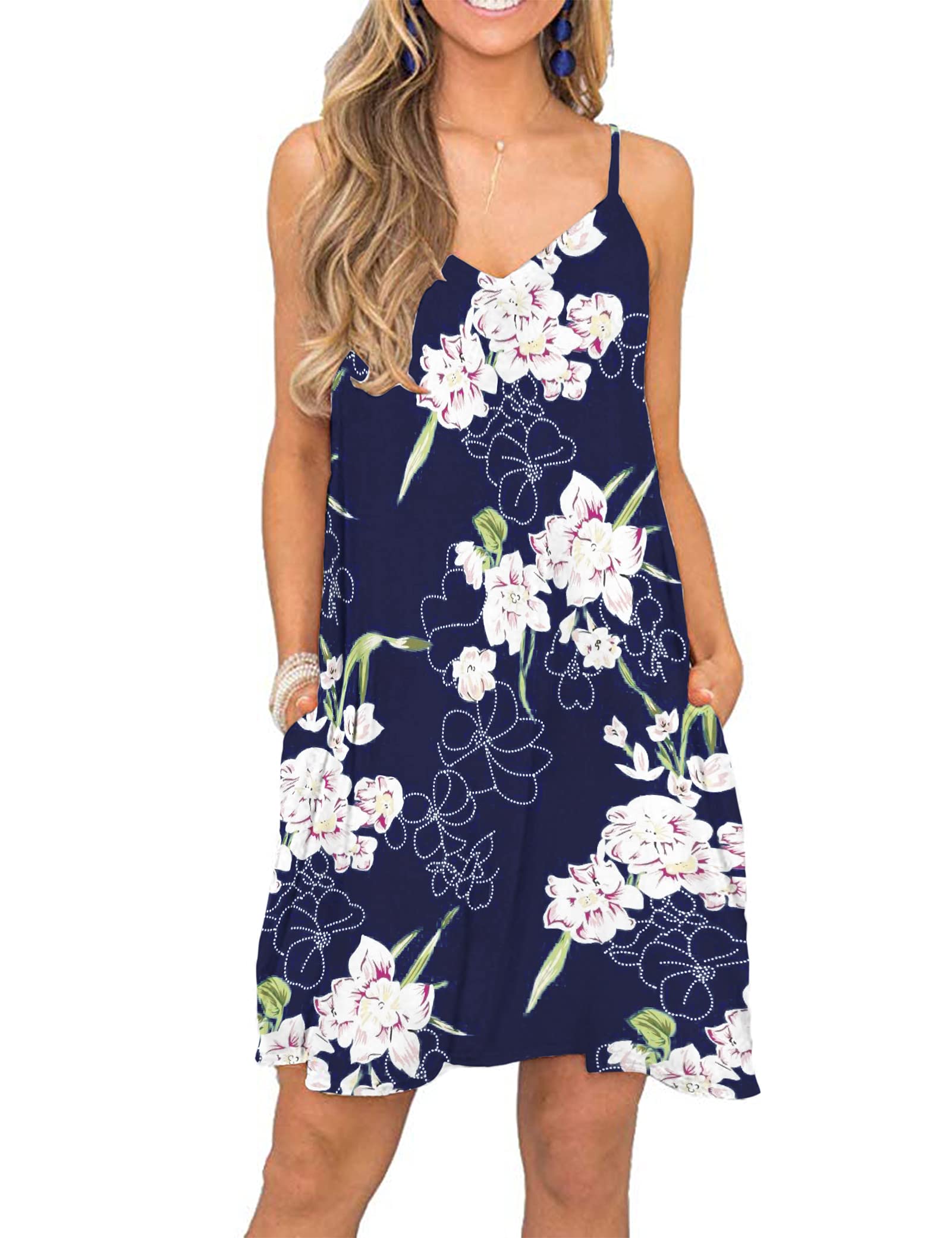 MISFAY Women's Summer Spaghetti Strap Casual Swing Tank Dress with Pockets - Beach Cover Up, Lounge Wear, Vacation Outfit, Poolside Dress