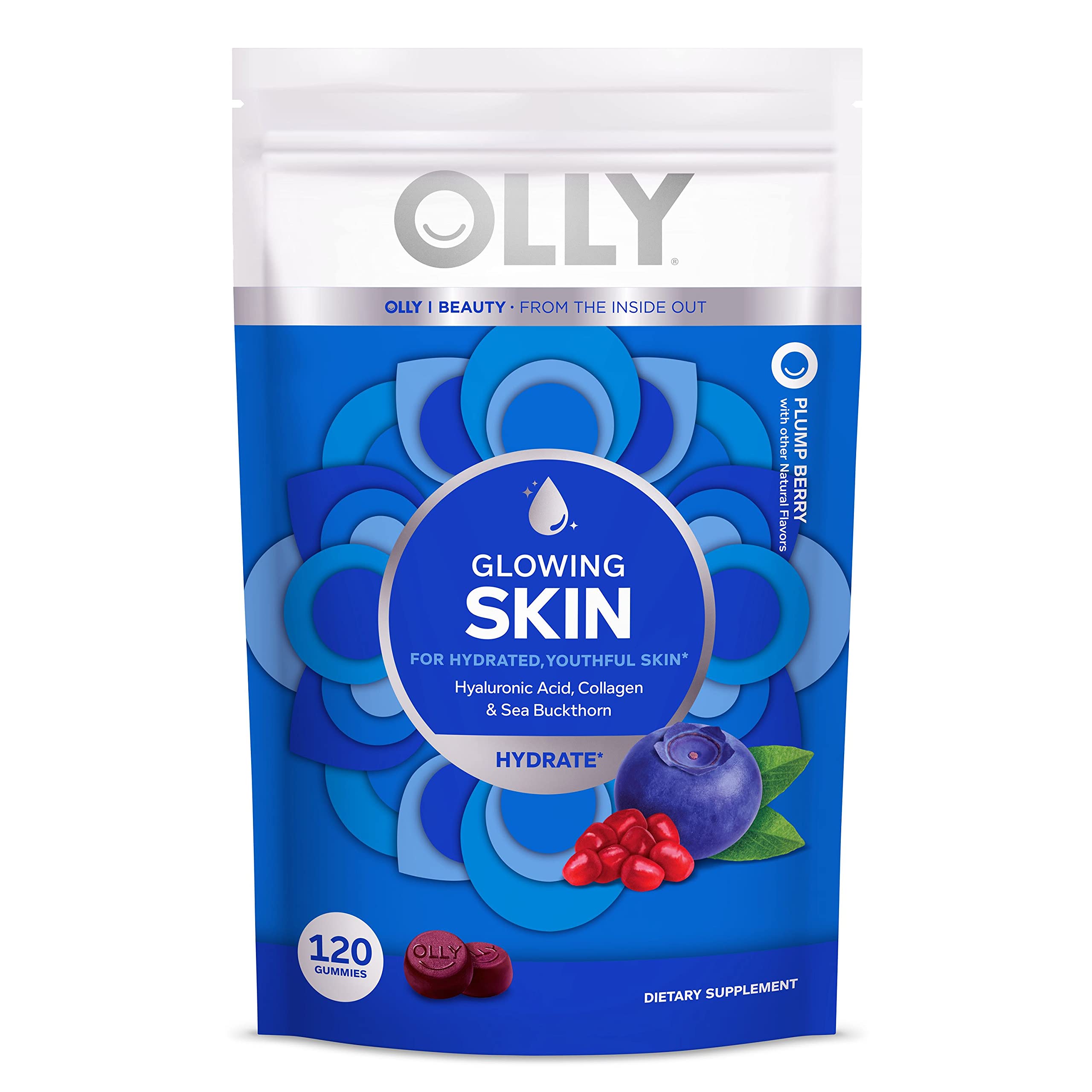 OLLY Glowing Skin Collagen Gummies with Hyaluronic Acid & Sea Buckthorn - Berry Flavor Chewable Supplement for Hydrated & Youthful Skin - 120 Count Pouch (Pack of 6, 60 Day Supply) - Perfect for Daily Skincare Routine & On-the-Go Beauty Boost