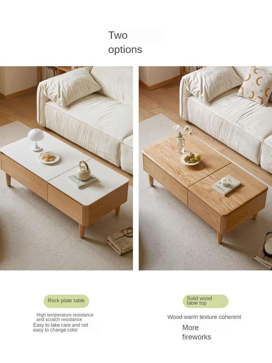 Solid Oak Wood Modern Lift-Top Coffee Table with Slate Surface - Perfect for Living Room, Home Office, and Small Spaces