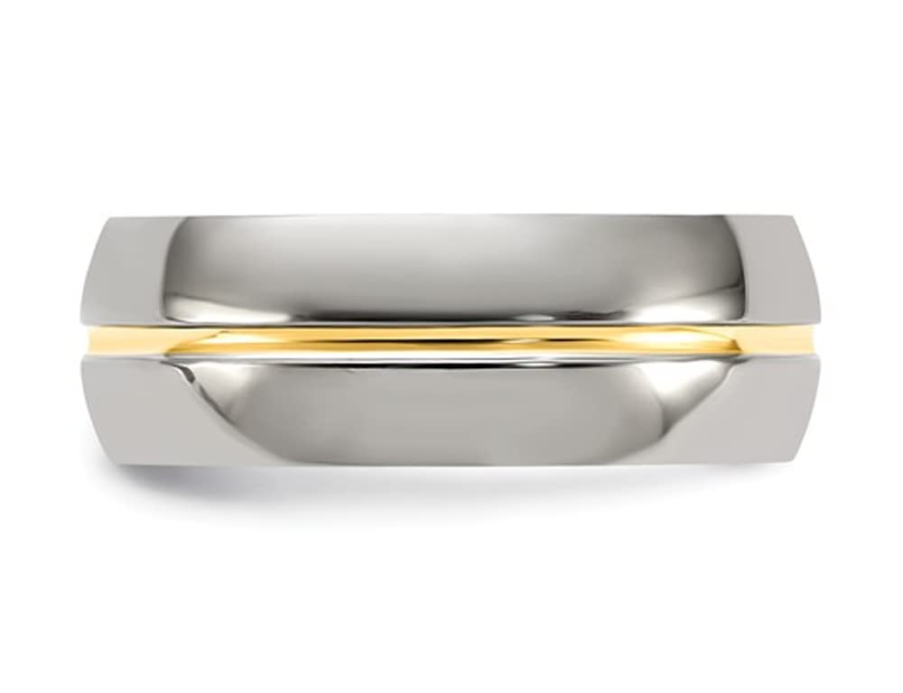 Men's Titanium Wedding Band Ring with Yellow Gold Plated Inlay - 8mm Comfort Fit Wedding Ring for Men - Durable & Hypoallergenic Titanium Ring for Engagement, Anniversary & Everyday Wear