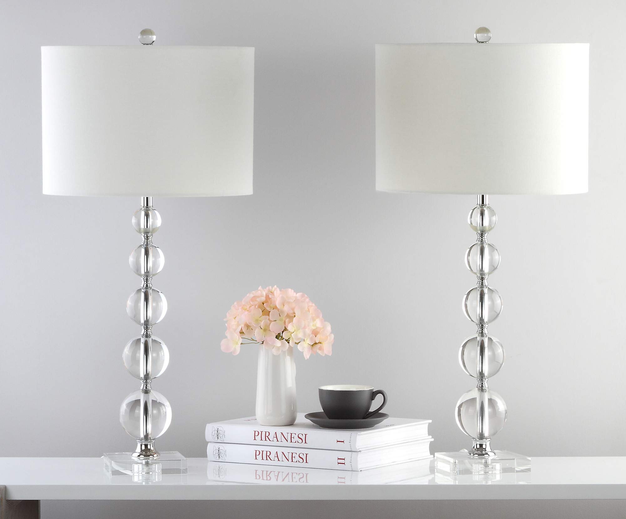 SAFAVIEH Liam 29-inch Stacked Crystal Ball Table Lamp Set of 2 with LED Bulbs - Modern Bedroom, Living Room, Home Office & Nightstand Lighting for Elegant Home Decor