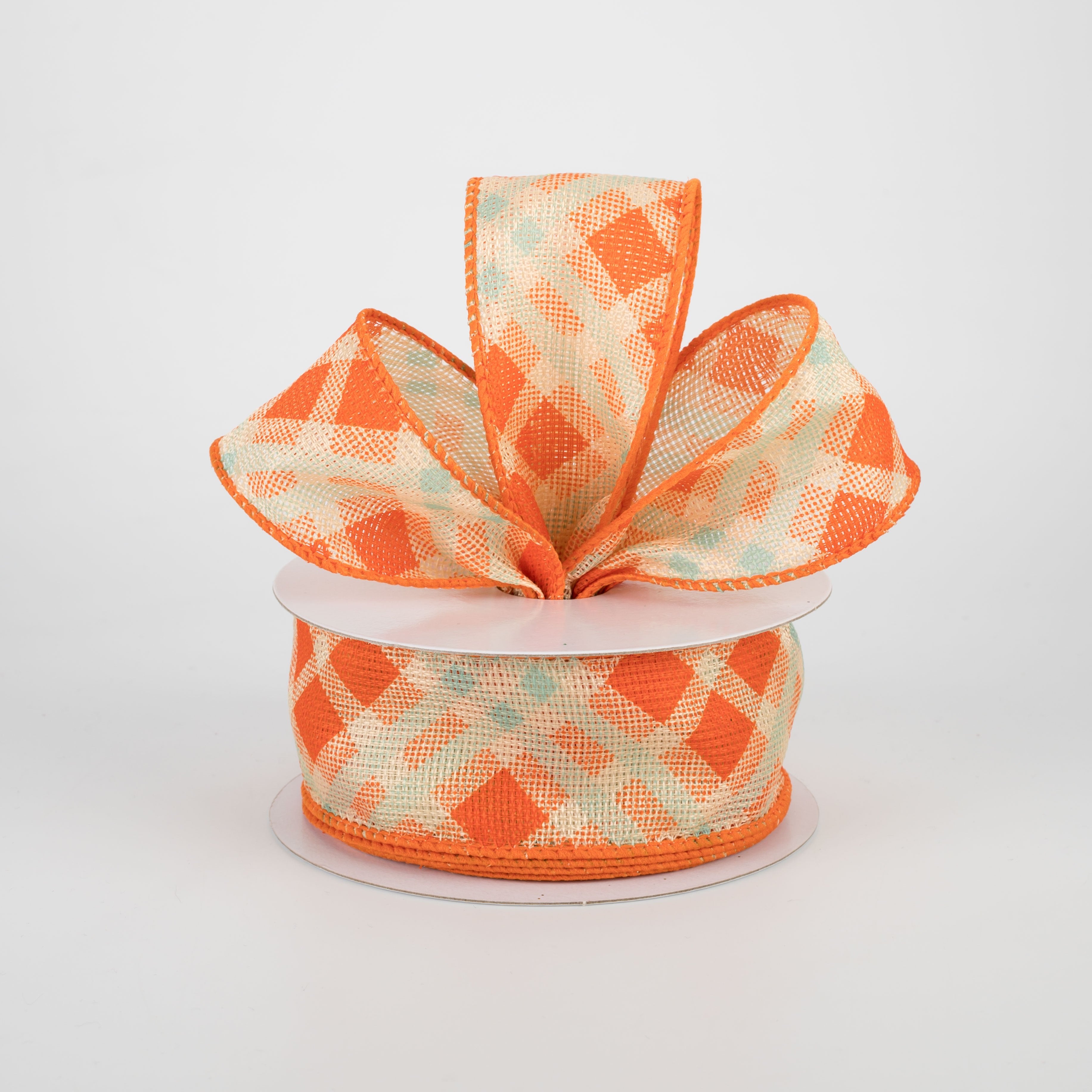 1.5 Inch Plaid Woven Ribbon - Orange & Aqua Stripe Craft Ribbon (10 Yards) for Gift Wrapping, DIY Crafts, Scrapbooking & Home Decor