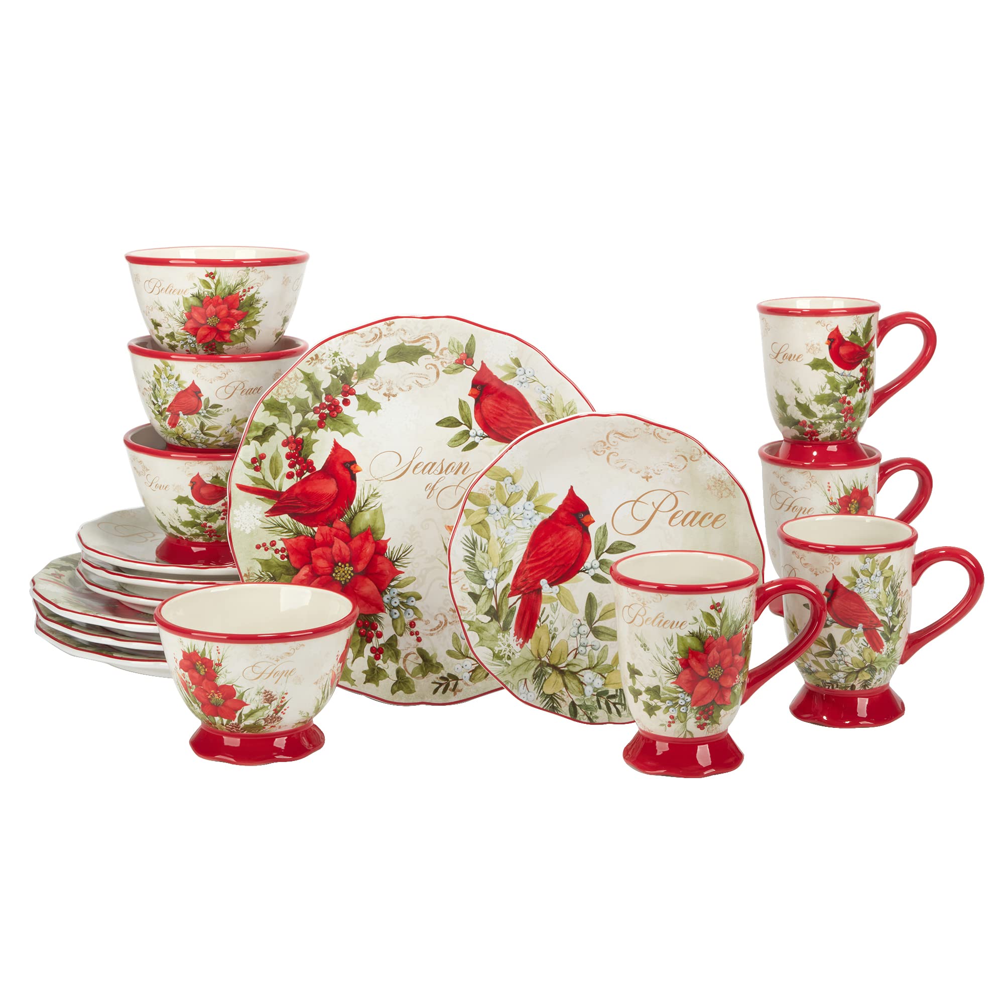 Certified International Winter's Medley 16-Piece Dinnerware Set - Service for 4 - Colorful Stoneware Plates, Bowls & Mugs - Perfect for Holiday Dinners, Family Gatherings & Winter Entertaining