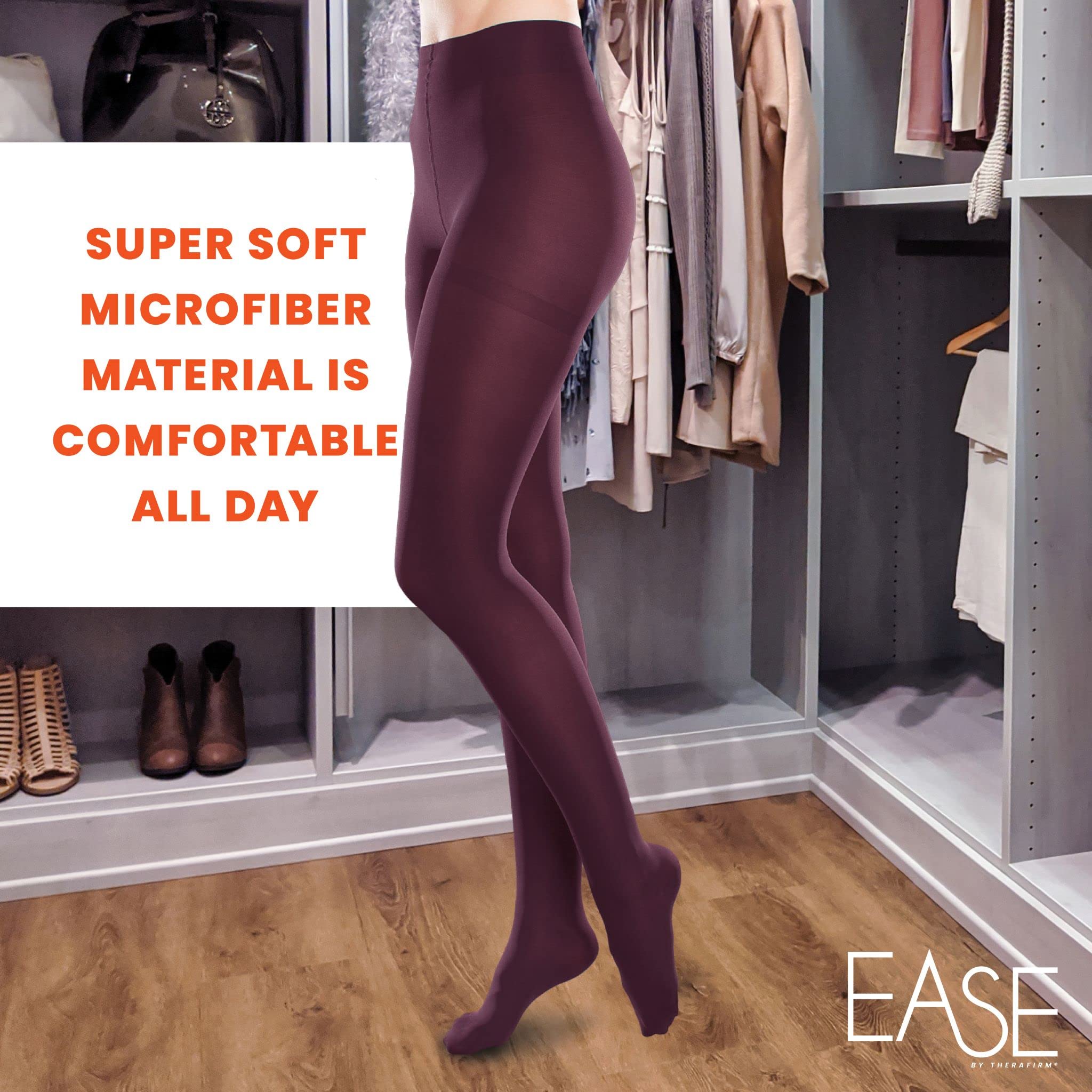 Ease Microfiber 20-30mmHg Moderate Compression Support Tights for Women - Comfortable Medical & Athletic Legwear for Varicose Veins, Running & Travel