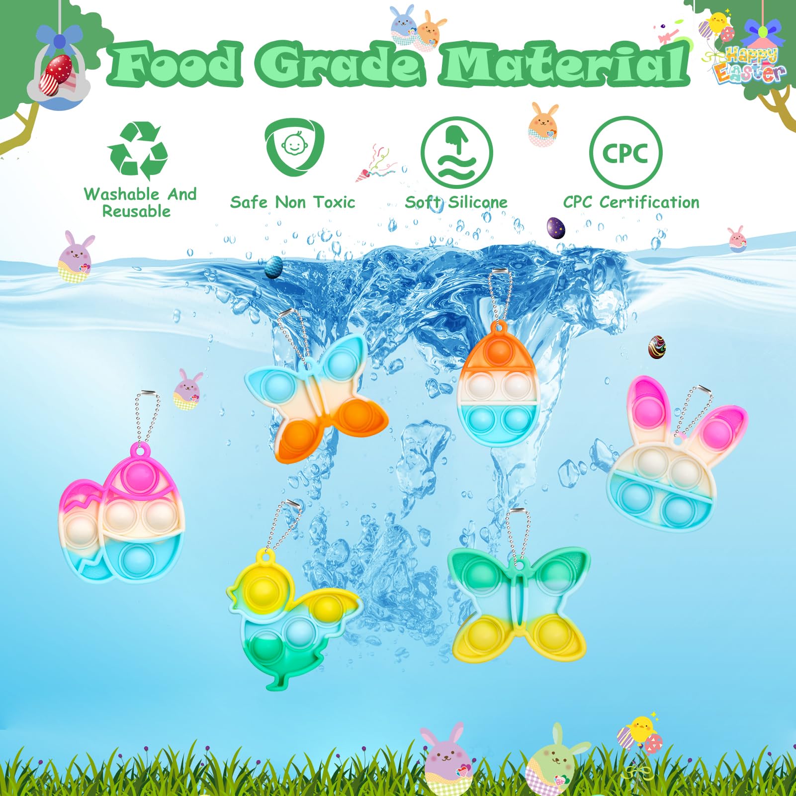 24 Pack Easter Pop Fidget Toys Bulk - Easter Party Favors for Kids, Easter Egg Fillers & Basket Stuffers - Mini Pop Keychain Fidgets for Classroom Prizes, Goodie Bag Stuffers, Kids Party Supplies Gifts - Perfect for Easter Celebrations, Classroom Rewards & Sensory Play