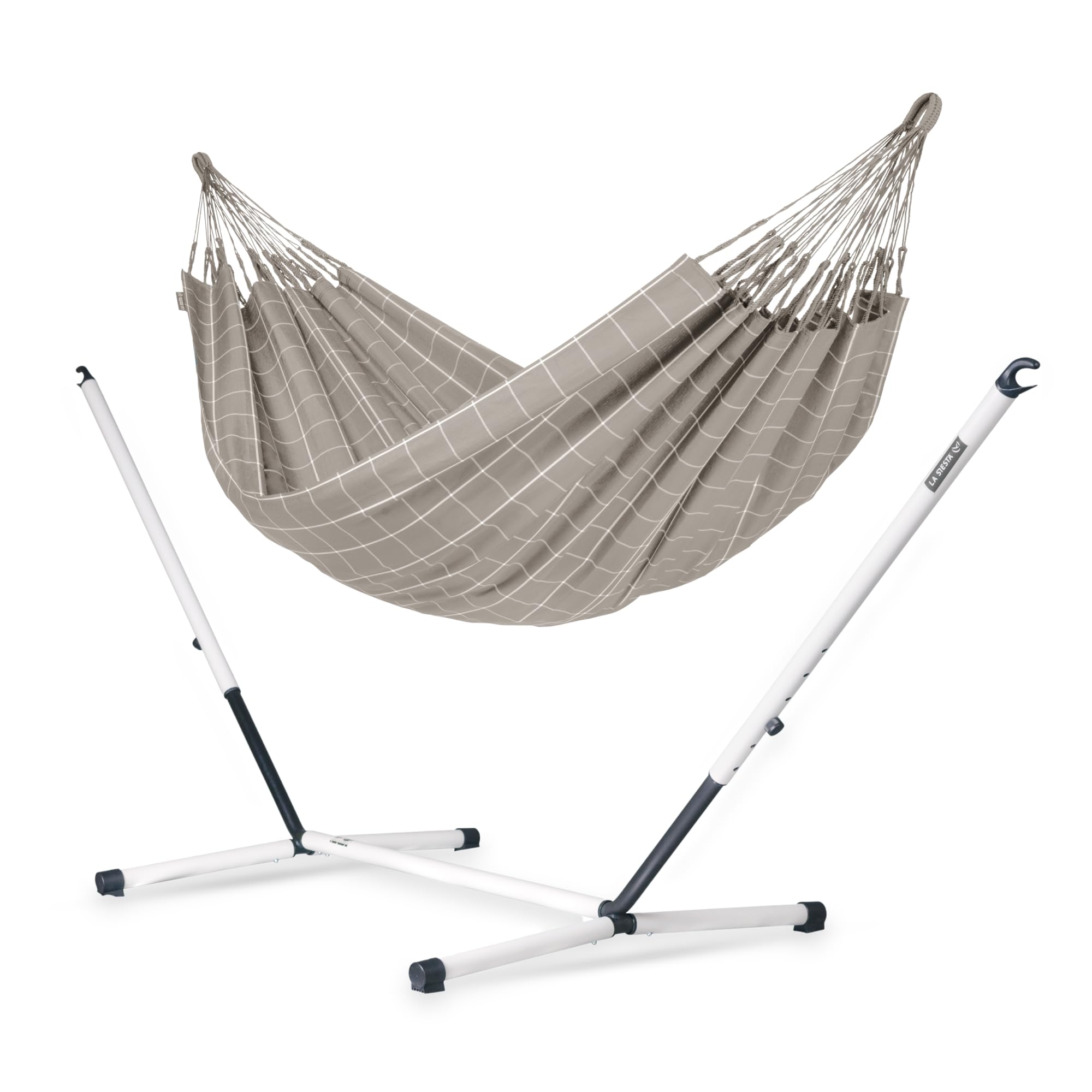 LA SIESTA® XL King Brisa Classic Hammock with Nautico Steel Stand - Weatherproof & Durable 440 lbs Capacity Portable Hammock for Outdoor, Indoor, Garden, Porch, Balcony - Perfect for Family Relaxation, Camping & Backyard Lounging - Almond Color
