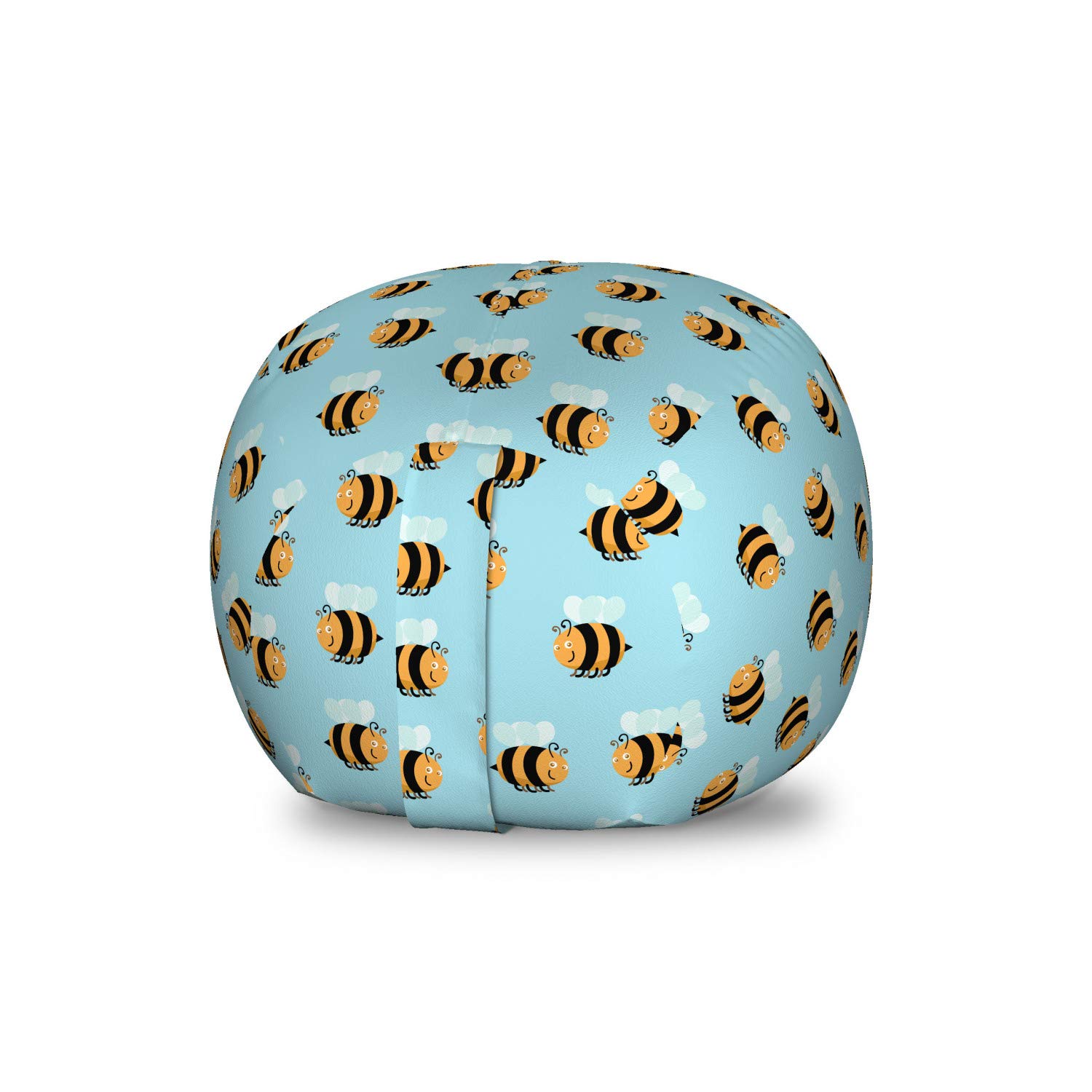 Ambesonne Queen Bee Toy Storage Bag Chair - Striped Winged Character with Smiling Face, Washable Stuffed Animal Organizer, Small Size Apricot Grey - Perfect for Kids' Room Organization & Playroom Decor