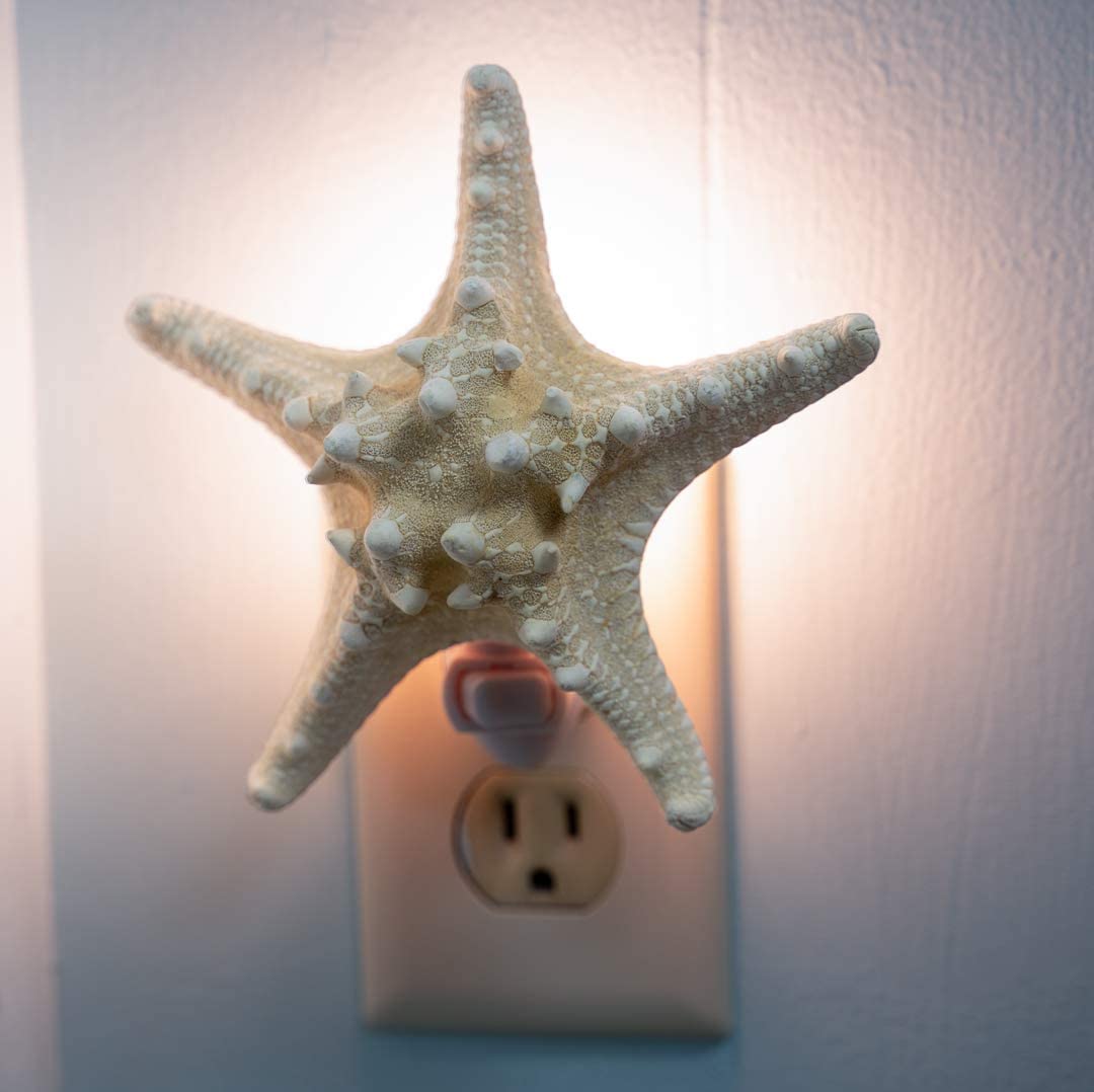 Real Starfish Night Light - Knobby Starfish Nautical Plug-in Night Light for Kids Bedroom, Bathroom & Beach House Decor - Ocean-Themed LED Nightlight for Nursery, Hallway & Coastal Home Decor