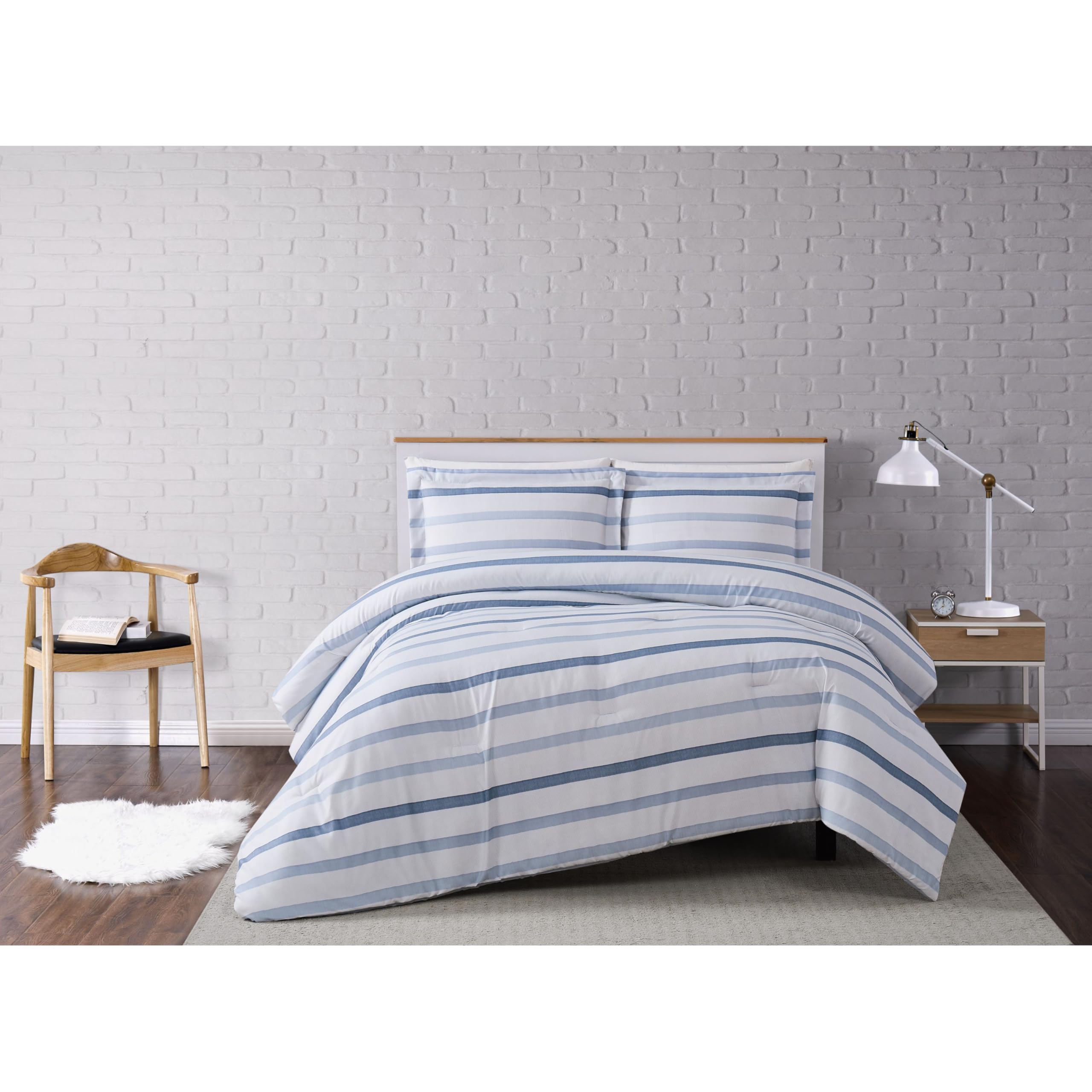 TRULY SOFT Everyday Waffle Stripe Comforter Set - King Size Bedding - Breathable & Cozy for All Seasons - Perfect for Master Bedroom, Guest Room & Dorm