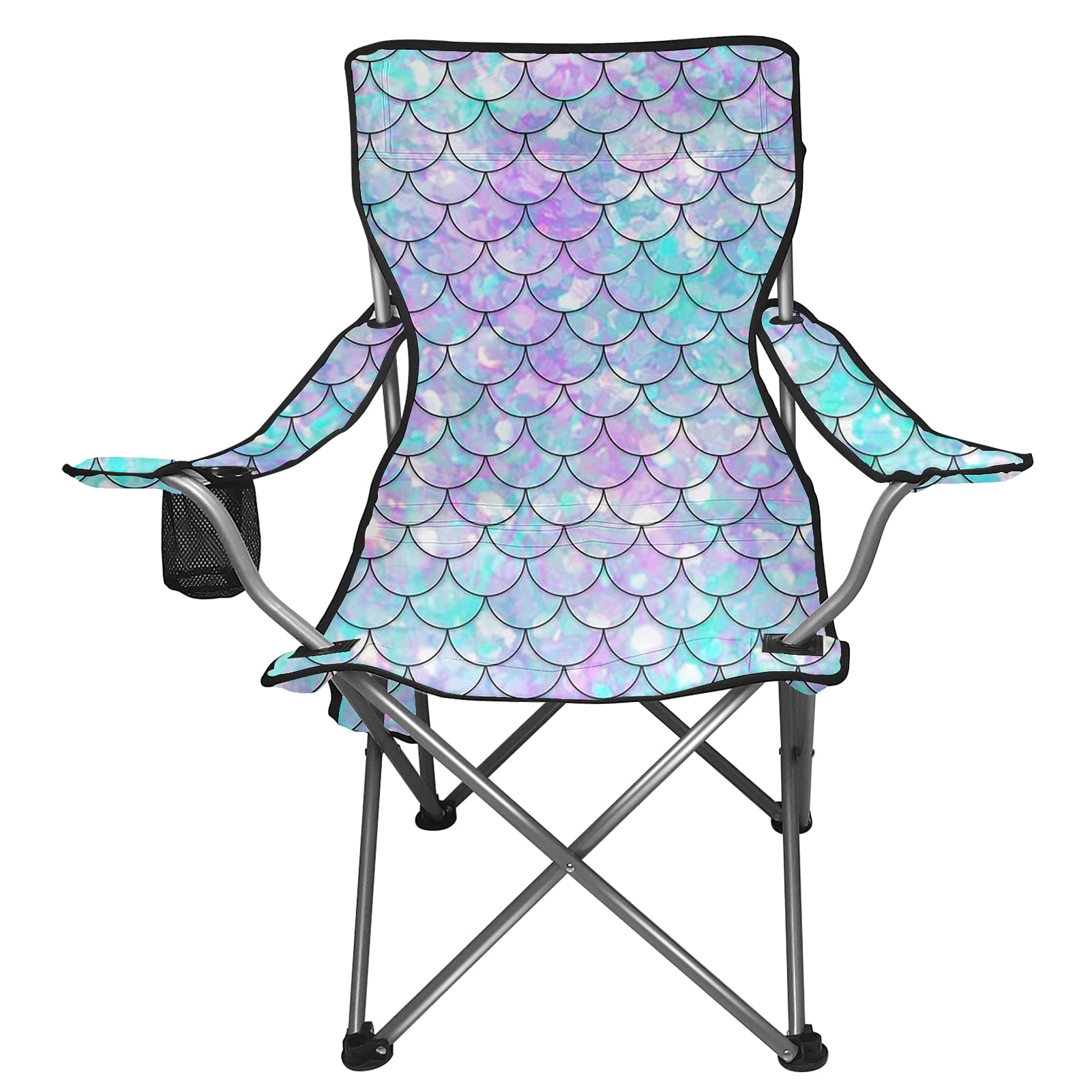 Heavy Duty Folding Camping Chair with Cup Holder & Side Pocket - 300 lbs Capacity for Outdoor, Beach, Lawn & Mermaid Themed Camping | Perfect for Backyard, Picnics & Beach Parties