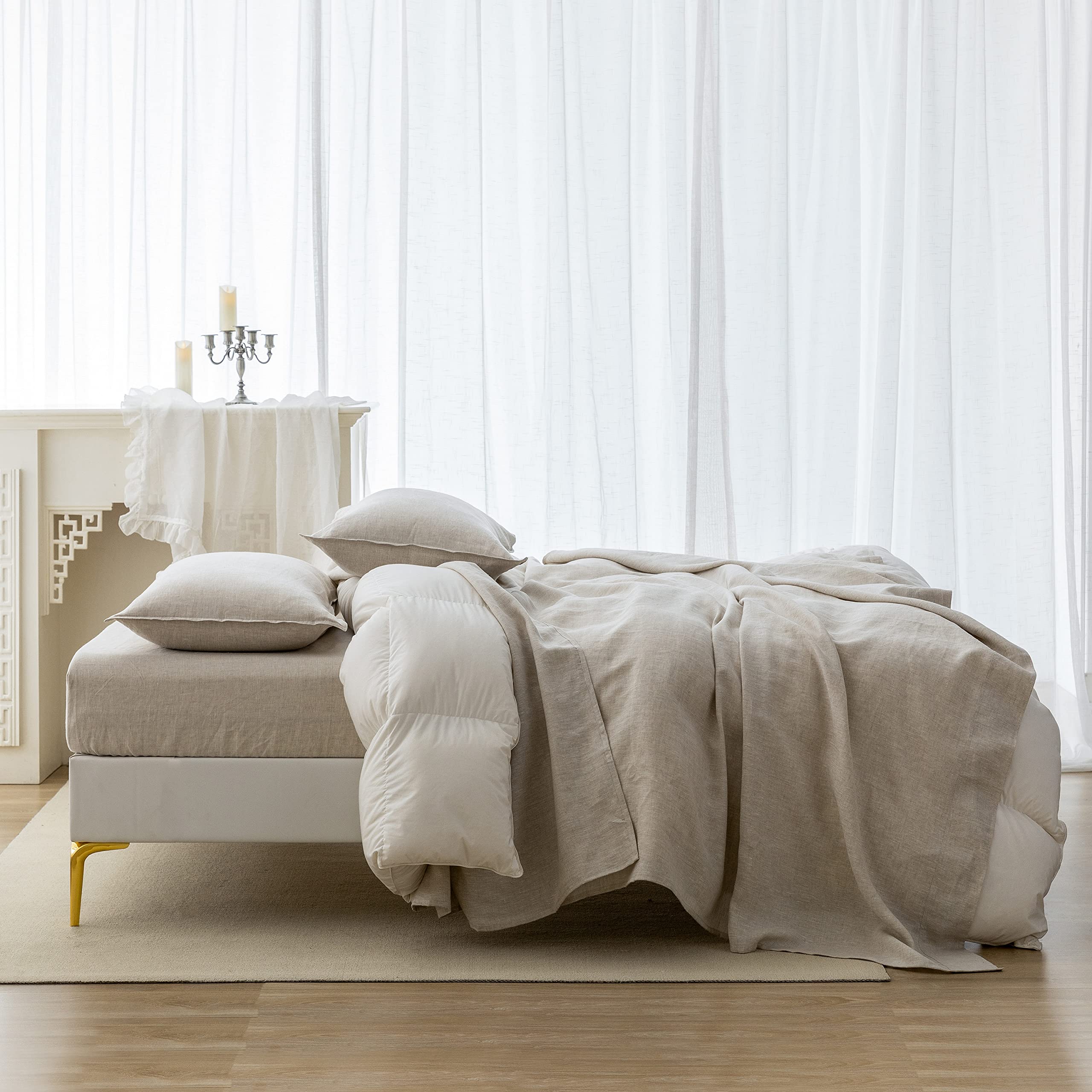 Premium 100% French Pure Linen Sheets Set Twin Size - 3 Piece Natural Bedding (Flat Sheet, Fitted Sheet, Pillowcase) for Hot Sleepers | Stonewashed Undyed Deep Pocket | Breathable & Cooling for Summer Nights & All-Season Comfort