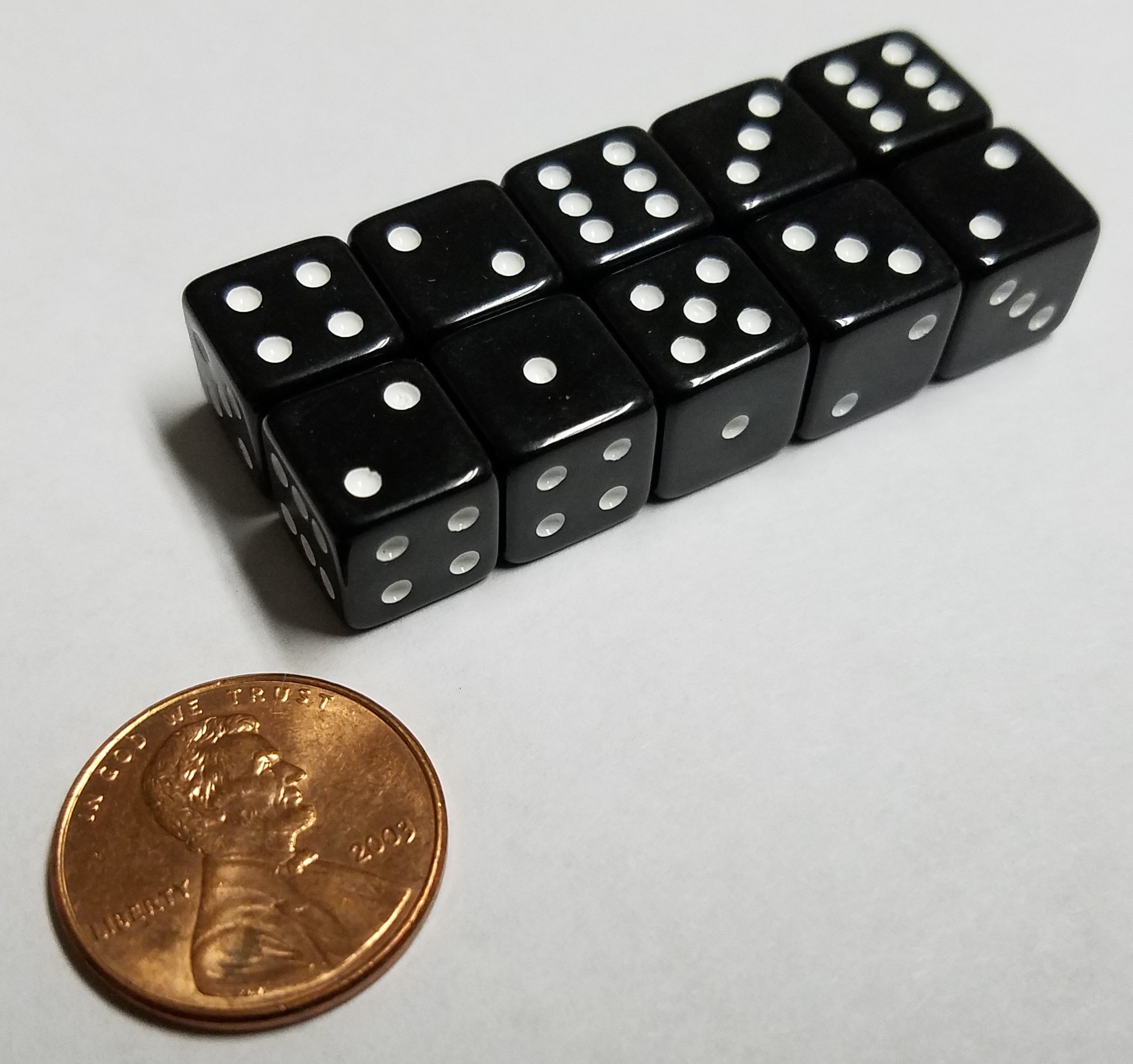 10x Black 10mm Gaming Dice with Pips - Perfect for Tabletop RPGs, Board Games & D&D Adventures