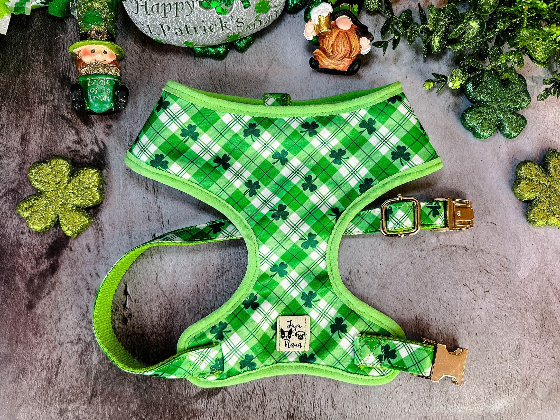 St. Patrick's Day Dog Harness - Plaid & Shamrock Design for Small & Medium Dogs - Perfect for Festive Parades & Pet Parties