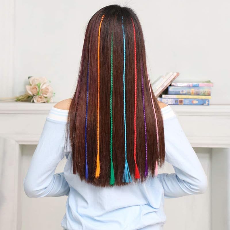 LYTIX 12pcs Rainbow Hair Clips Extensions for Girls - Styling Accessories for Parties & Cosplay
