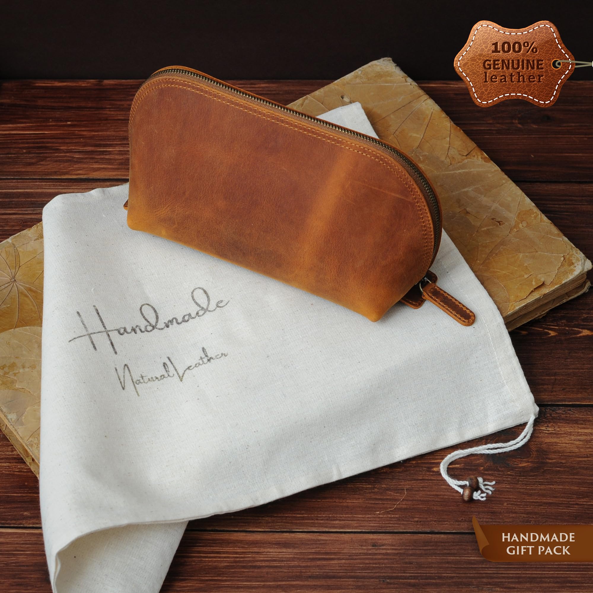 Handmade Leather Makeup Bag for Women - Customizable Travel Cosmetic Pouch for Toiletries & Essentials - Dark Brown Leather Gift for Holidays, Birthdays & Bridal Showers - Perfect for Travel, Vacation & Daily Use