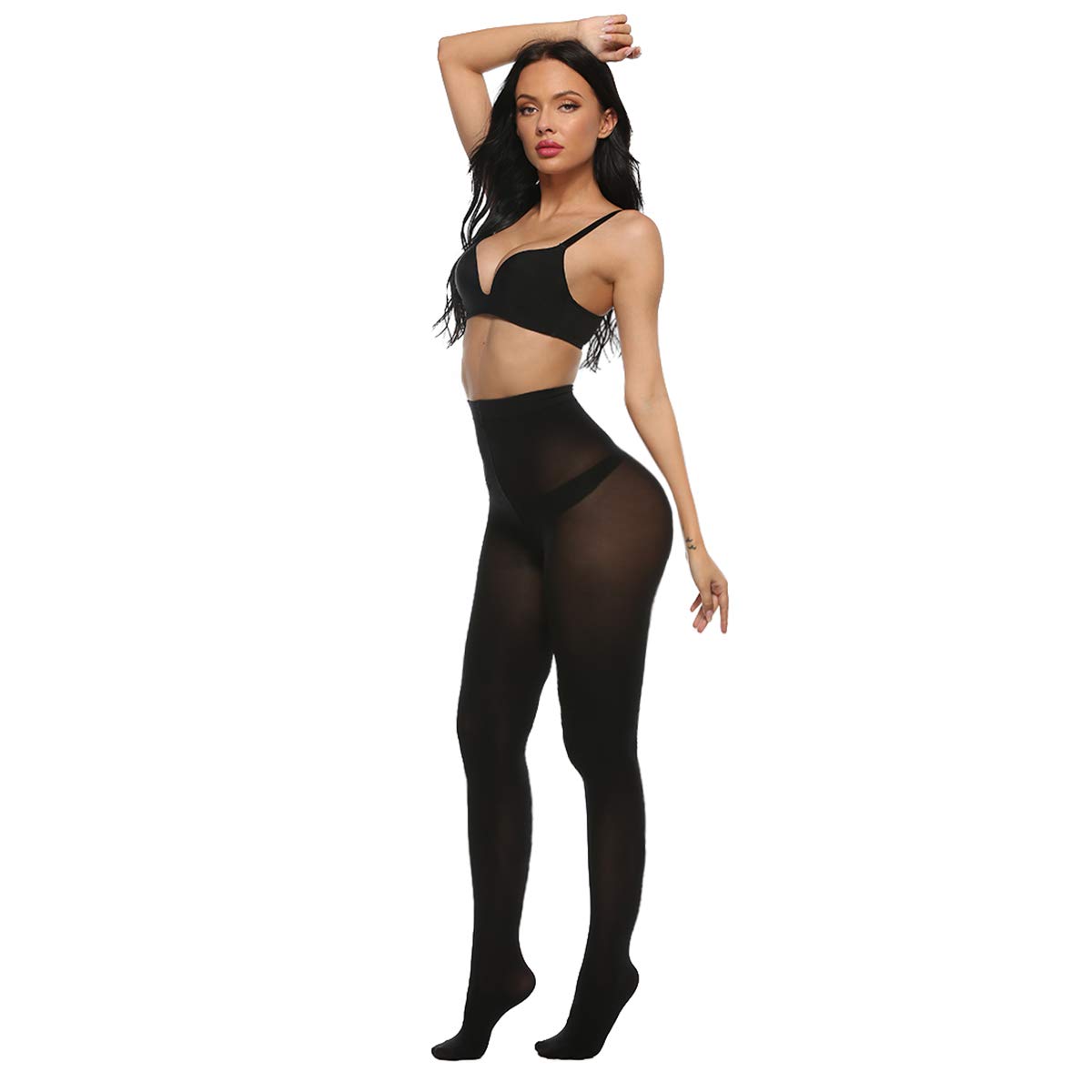 MANZI Women's Solid Color Pantyhose - 70 Denier Semi Opaque Footed Tights, Soft Stretch High Waist Stockings for Everyday Wear, Office & Winter Outfits