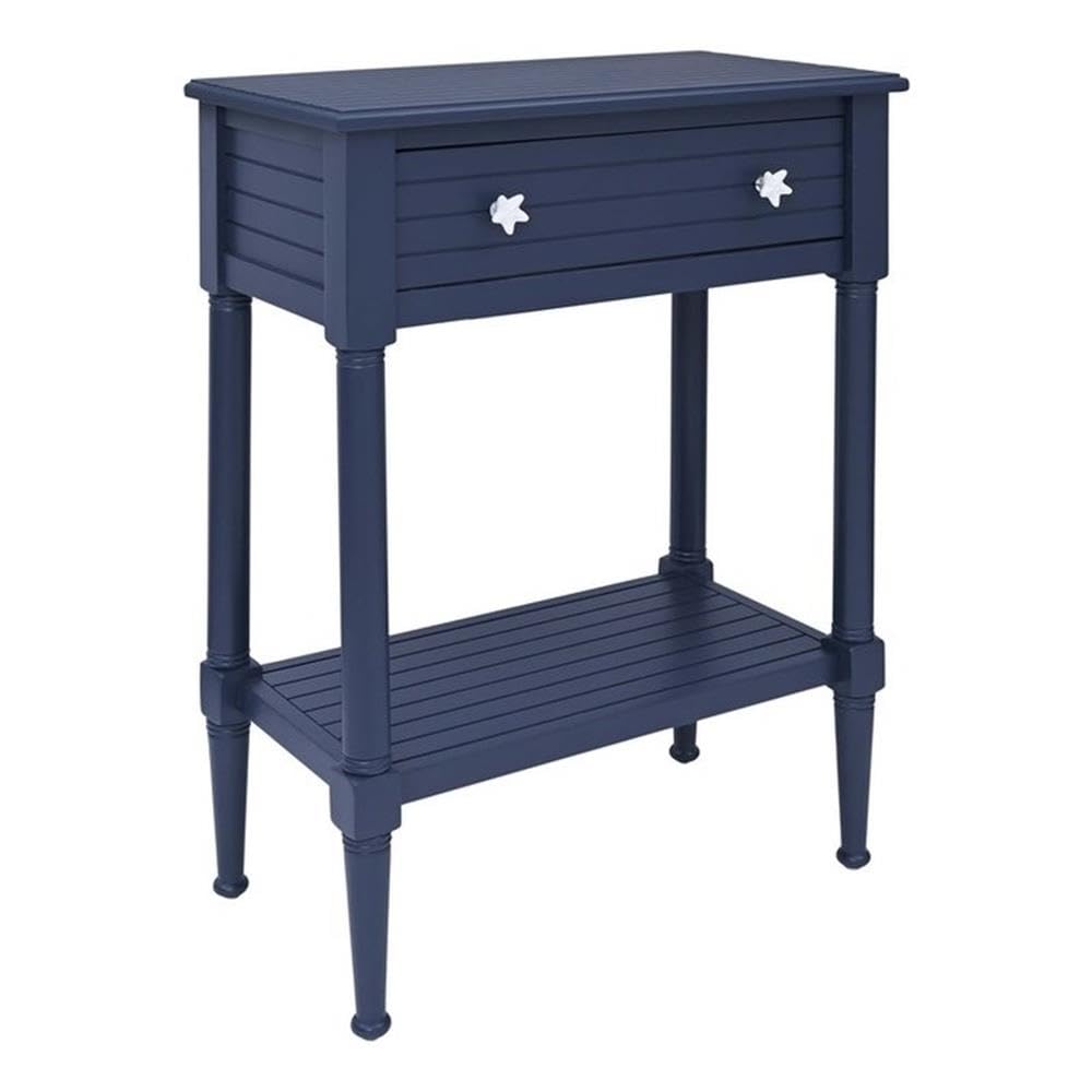 Linon Styers Wood Accent Starfish Coastal Side Table - Navy Blue End Table for Beach House Decor, Living Room, Bedroom & Patio Furniture
