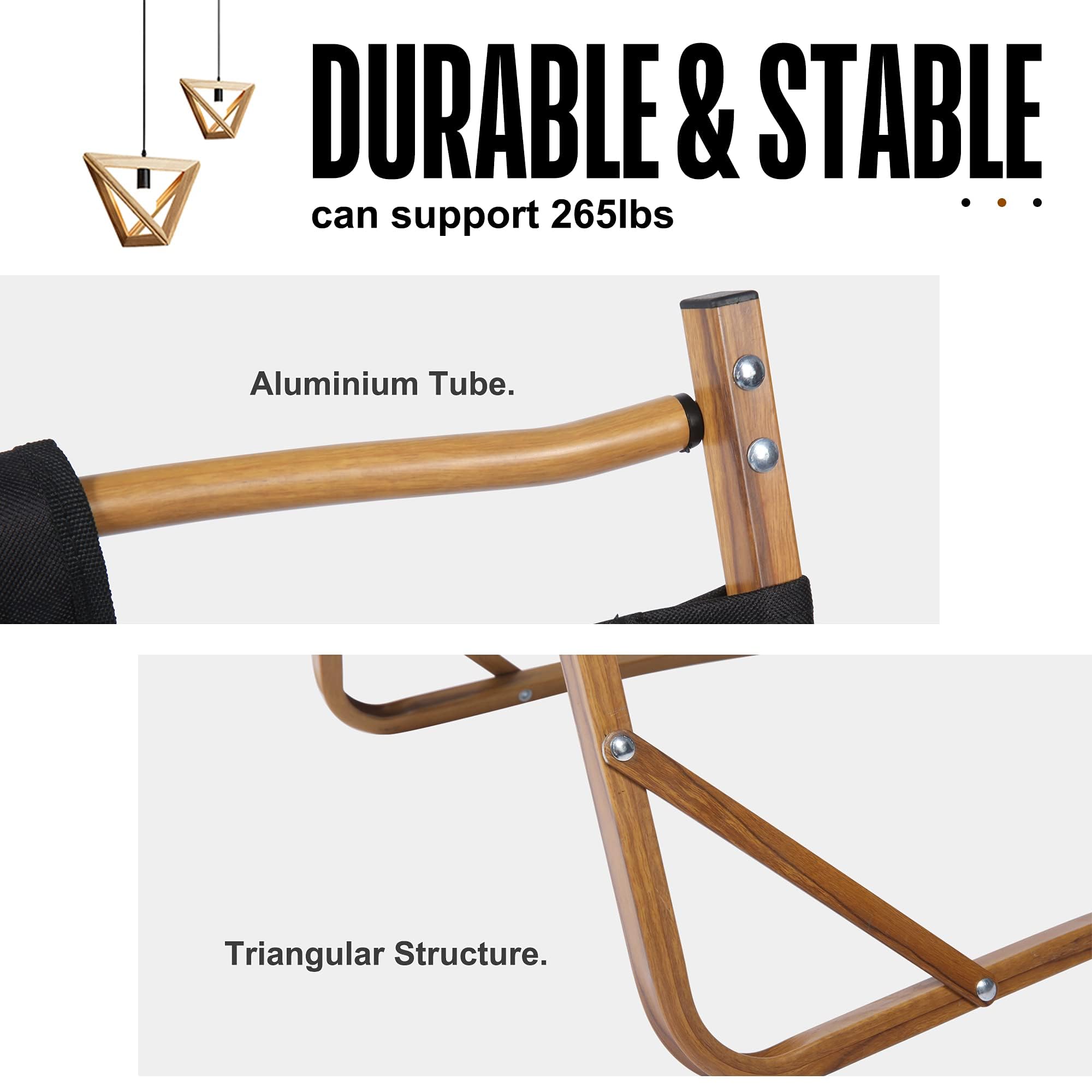 TRY & DO 2 Pack Folding Beach Chairs with Aluminum Frame & Wooden Armrests - Lightweight Portable Outdoor Chairs for Patio, Picnic, BBQ, Camping & Beach - Wood Grain Coating & Back Pocket Included - Perfect for Backyard Relaxation, Poolside Lounging & Summer Travel