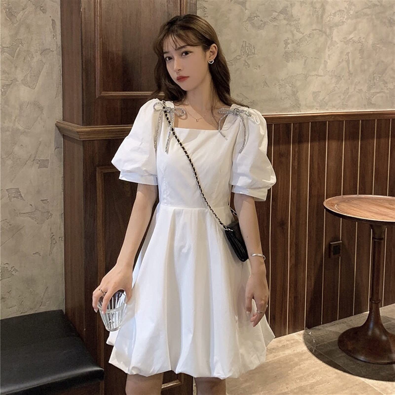 Gothic Lolita Dress for Women - White Puff Sleeve Fairy Dress with Bows | Chiffon Kawaii Style | Perfect for Cosplay, Tea Parties & Vintage Fashion
