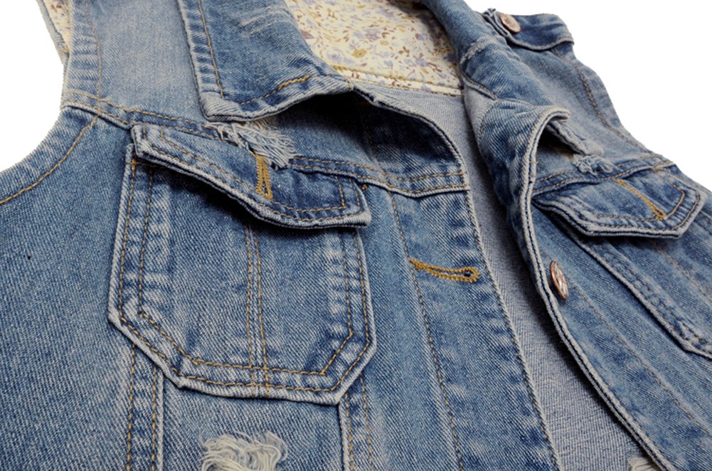Kedera Women's Denim Vest - Classic Cropped Distressed Jean Jacket with Button Up Design | Sleeveless Jacket for Women | Perfect for Casual Outfits, Layering & Street Style