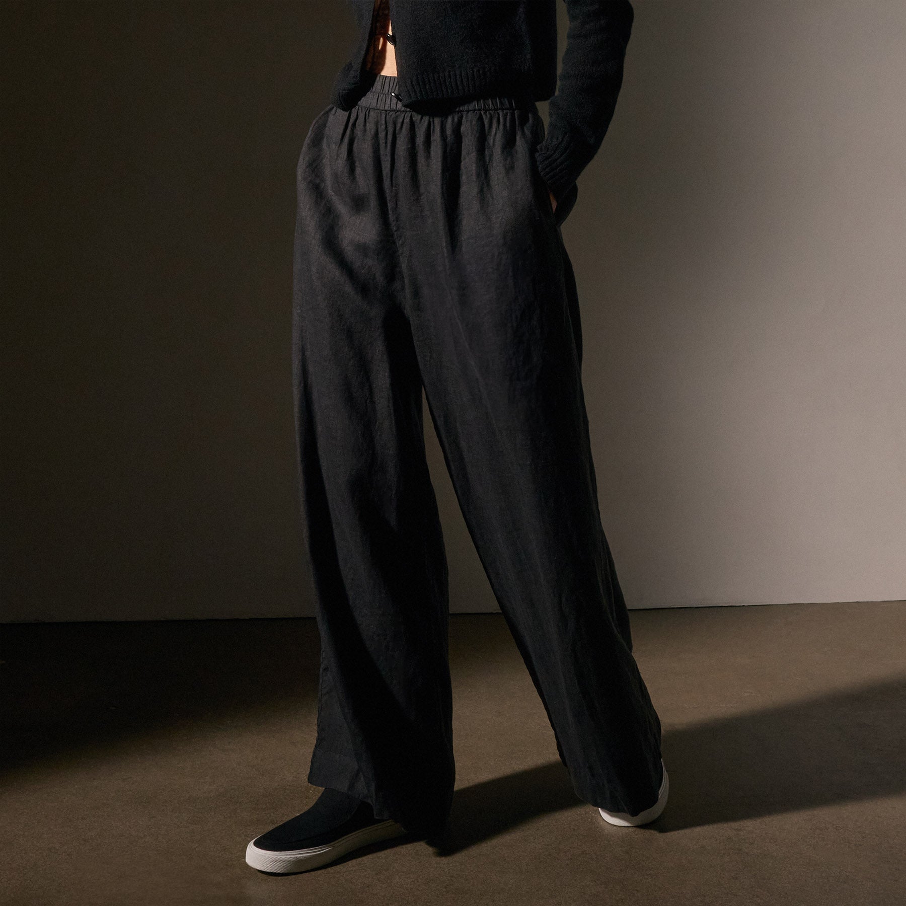 Lightweight Linen Wide Leg Pants for Women - Comfortable High Waisted Loose Fit Trousers (Black) | Perfect for Summer, Travel & Casual Wear
