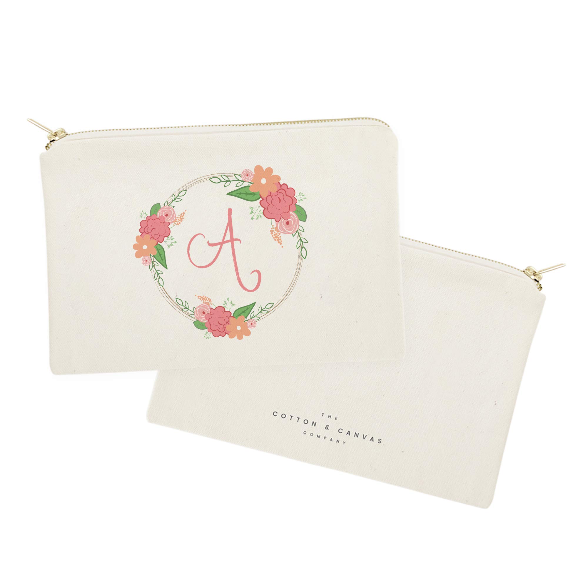Personalized Monogram Floral Initial Cosmetic Bag - Cotton & Canvas Travel Makeup Pouch for Women | Perfect for Travel, Gym & Daily Essentials Organization