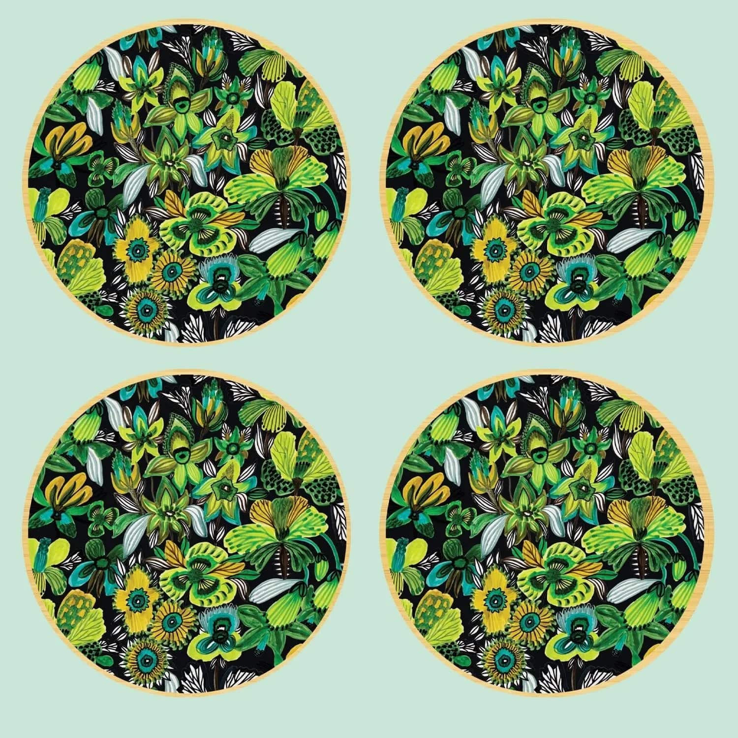 Premium Australian Wooden Coaster Set - Natural Rainforest Flora Design - 4-Piece Heat Resistant Drink Coasters for Home, Office & Outdoor Use