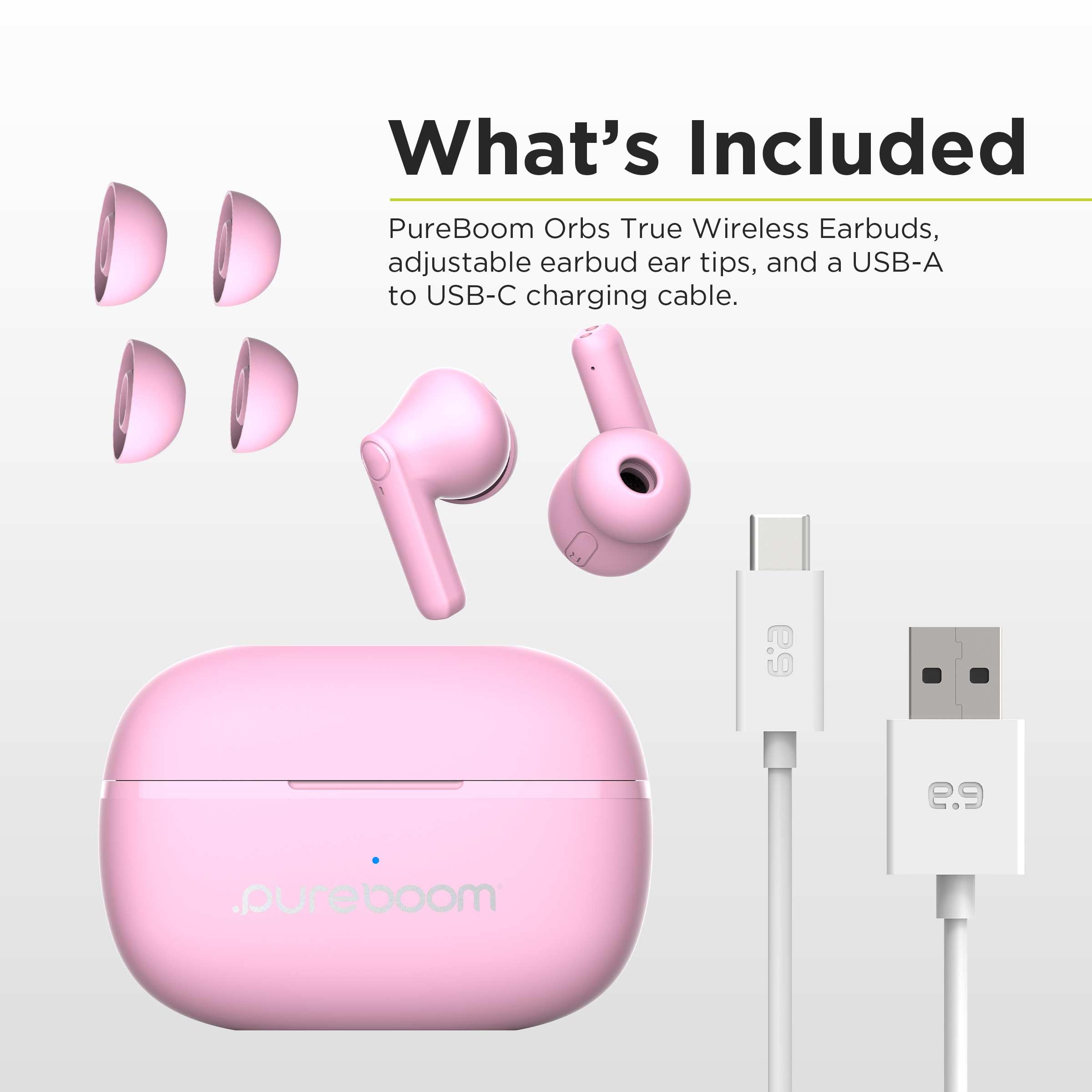 PureGear PureBoom Wireless Bluetooth Earbuds with Touch Control, Hi-Fi Stereo Sound & Built-in Mic - Compatible with iPhone, Android, TV, Laptops (Pink) | Lifetime Warranty | Perfect for Workouts, Commuting & Gaming