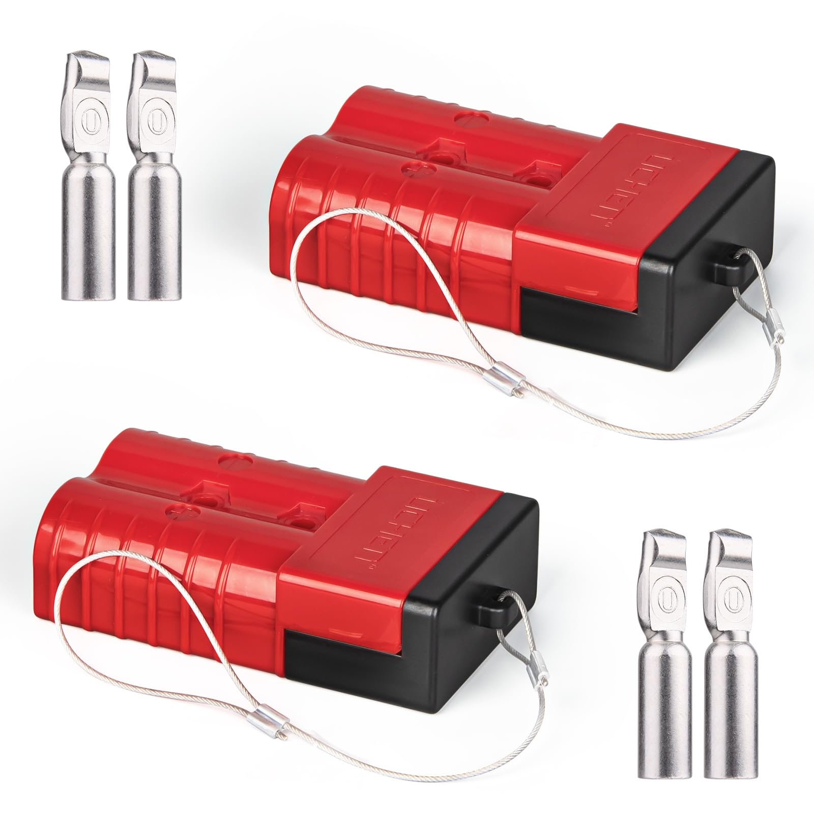 2/0-1/0 Gauge 350A Battery Quick Connect Disconnect Terminals - 12V-36V Powerpole Connectors for Car, Bike, ATV, Winches, Lifts & Motors (Red, 2-Pack) - Ideal for Off-Road Vehicles, Marine Applications & Power Equipment