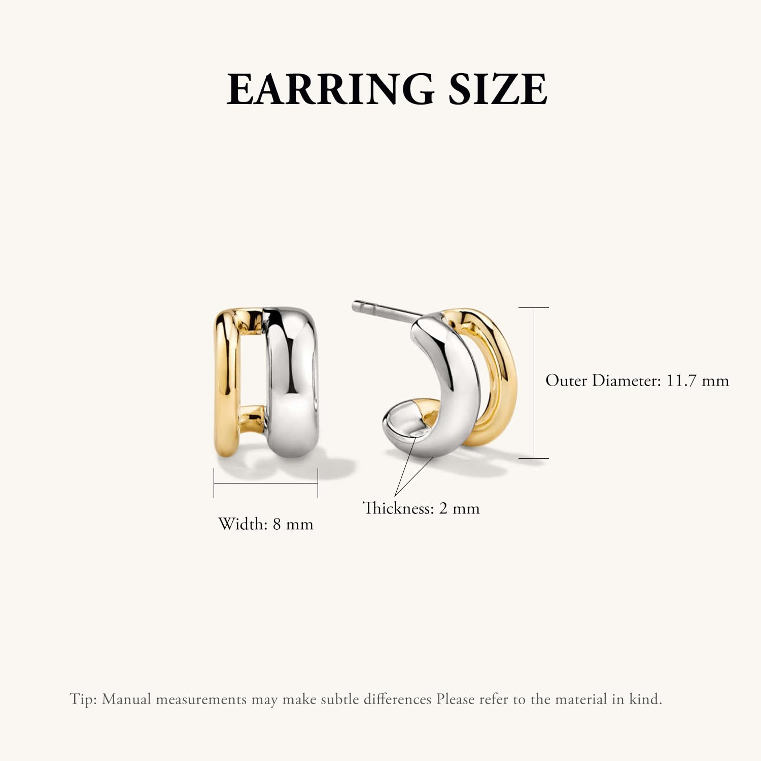 Trendy Two-Tone Hoop Earrings for Women - Sterling Silver & Gold C-Shaped Lightweight Hoops | Perfect for Everyday Wear, Office & Date Night