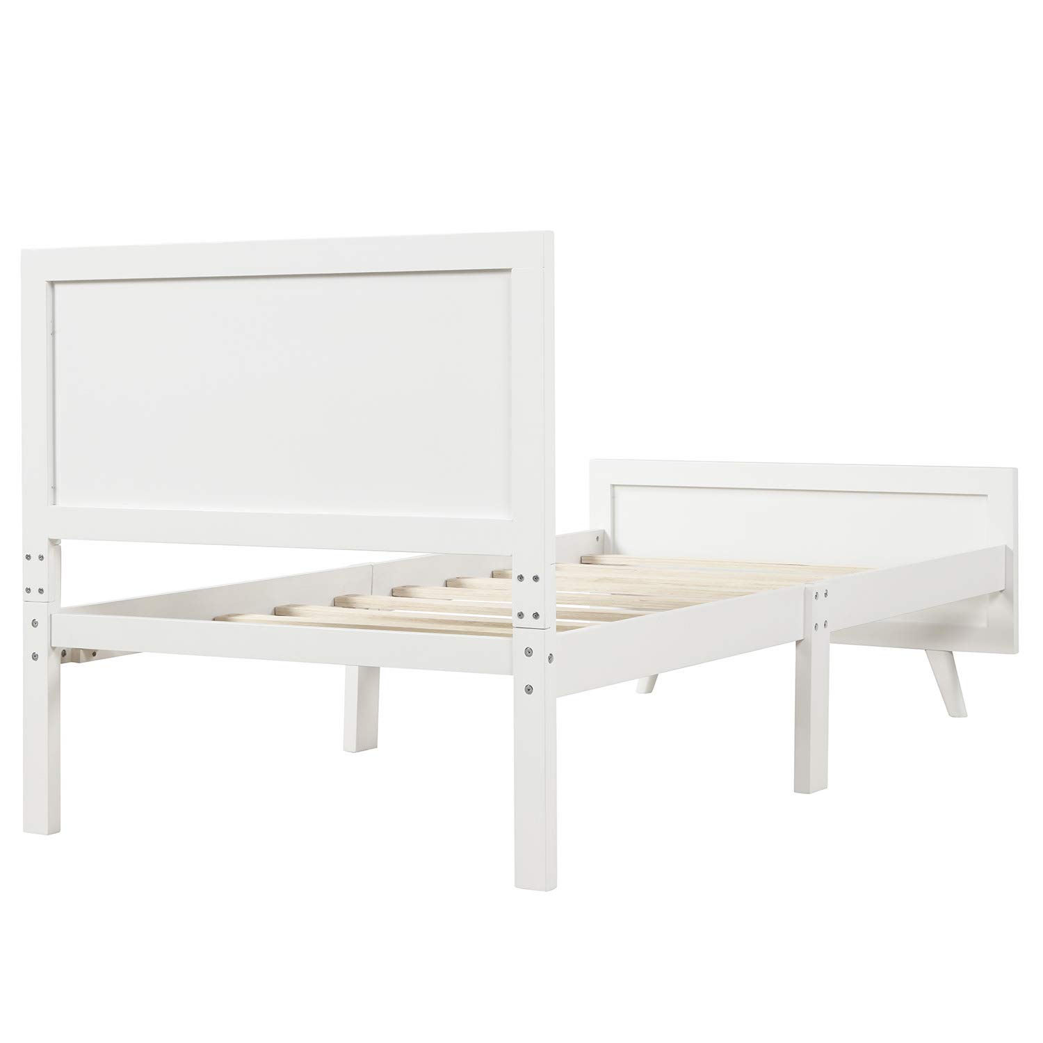 SOFTSEA Twin Size Platform Bed Frame with Headboard & Footboard - Solid Wood Construction with Wood Slat Support - Sturdy Kids Bed Frame in White - Perfect for Children's Bedrooms, Guest Rooms & Small Spaces