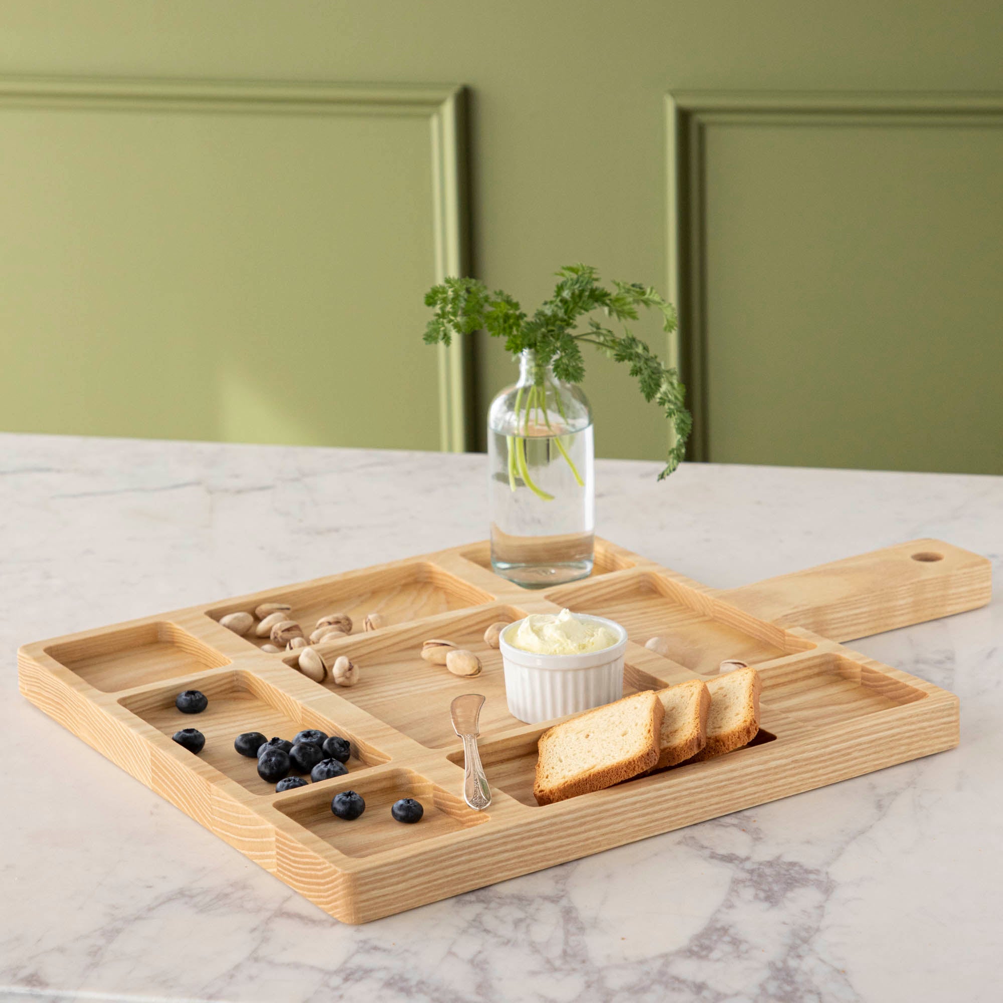 Ash Divided Serving Board - Elegant Wooden Charcuterie Tray for Cheese, Fruits & Appetizers | Perfect for Entertaining, Parties & Home Dining
