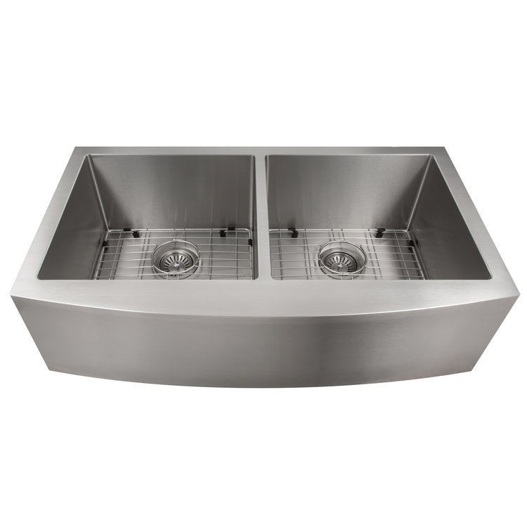 ZLINE Niseko 36-inch Farmhouse Apron Front Double Bowl Stainless Steel Kitchen Sink with Bottom Grid (SA50D 36) - Perfect for Modern Farmhouse Kitchens & Heavy-Duty Food Prep