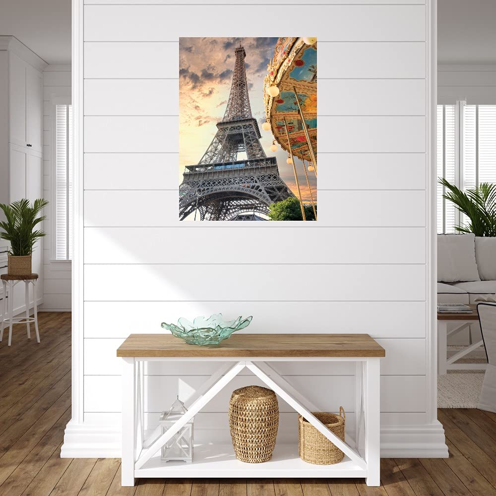 Eiffel Tower and Carousel Fine Art Canvas Wall Decor by Alan Blaustein - 35x46 Inch Ready to Hang Painting for Living Room, Bedroom, Office - Perfect for Home Decor, Housewarming Gifts & Interior Design