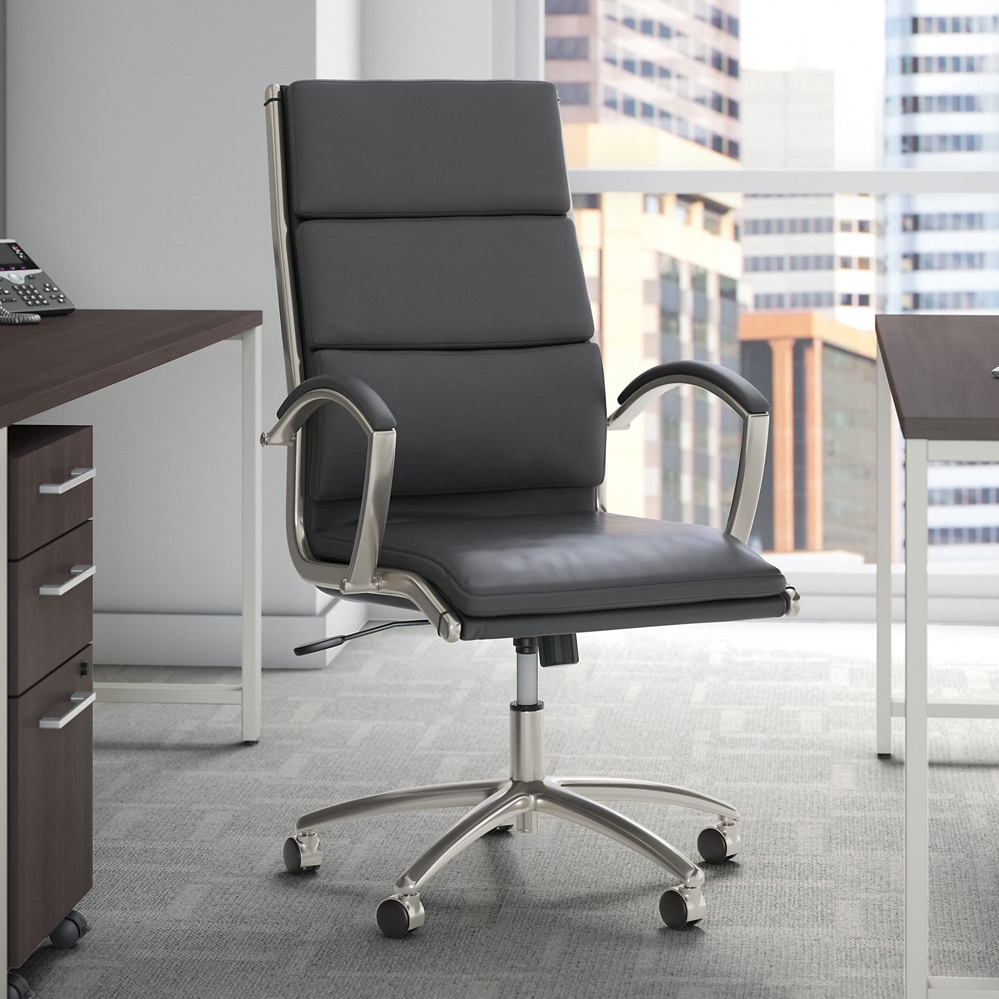 Bush Furniture Somerset High Back Leather Executive Office Chair - Dark Gray - Ergonomic Desk Chair for Home & Office Workspace