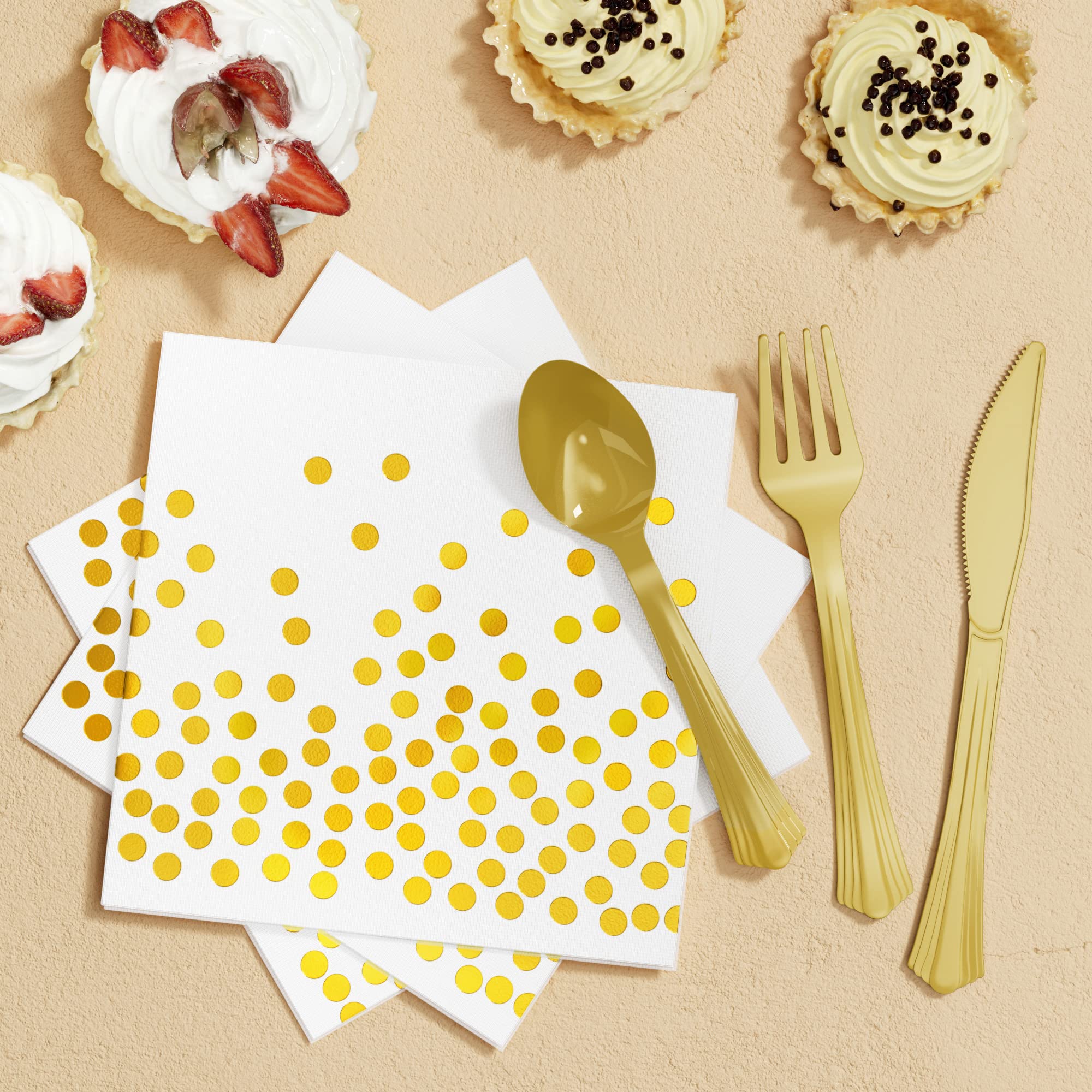 350PCS White & Gold Disposable Dinnerware Set - Paper Plates, Napkins, Cups, Plastic Forks, Knives & Spoons - Elegant Party Supplies for Birthday, Christmas, Retirement & New Year's Eve 2025 Decorations - Perfect for Women & Men's Celebrations, Dinner Parties & Special Events