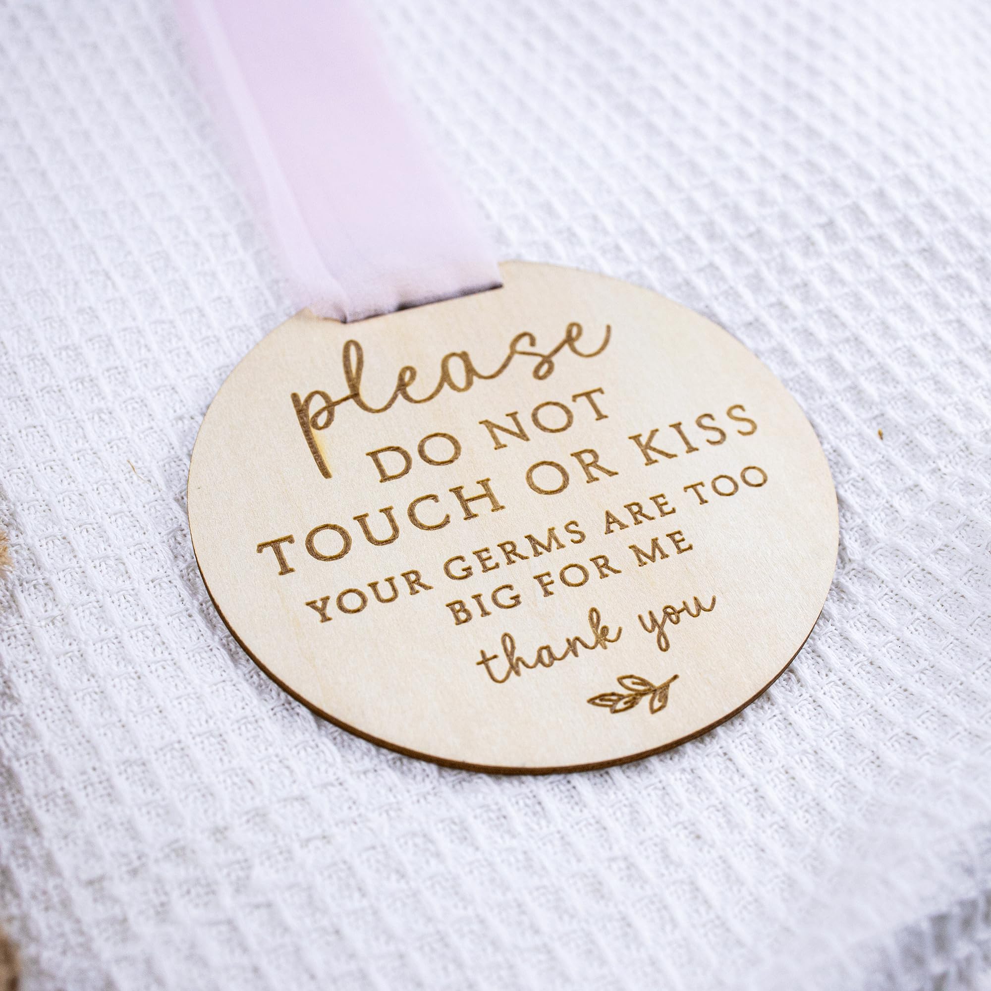 Please Do Not Touch Baby Sign - Wooden No Touching Sign for Newborn, Car Seat & Stroller - Cute Safety Warning Decoration for Nursery, Hospital & Public Places