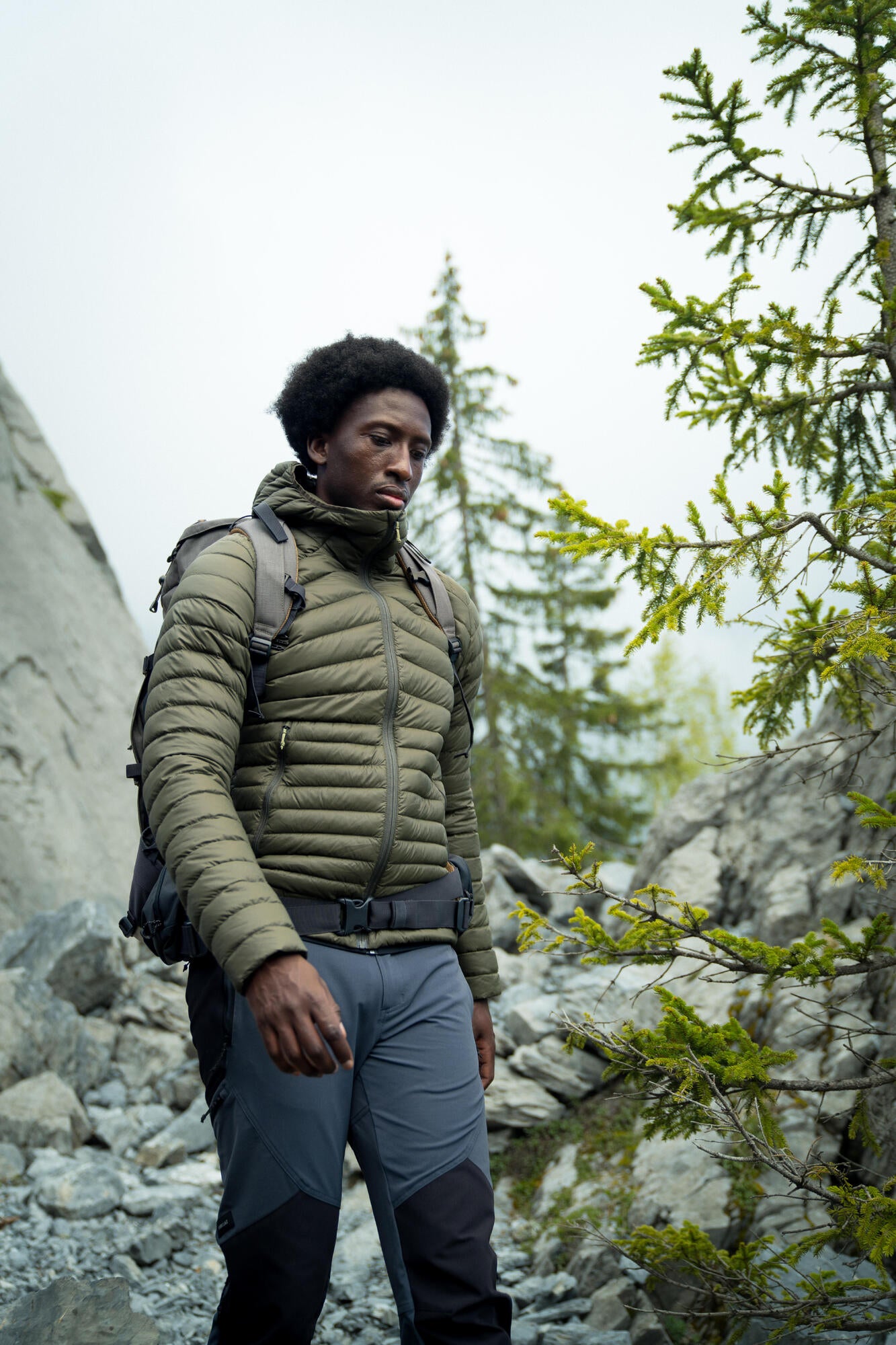 Forclaz Men's MT100 Hooded Down Puffer Jacket - Lightweight Winter Coat, Waterproof & Windproof, Warm Insulated Outdoor Jacket for Hiking, Camping & Cold Weather Activities