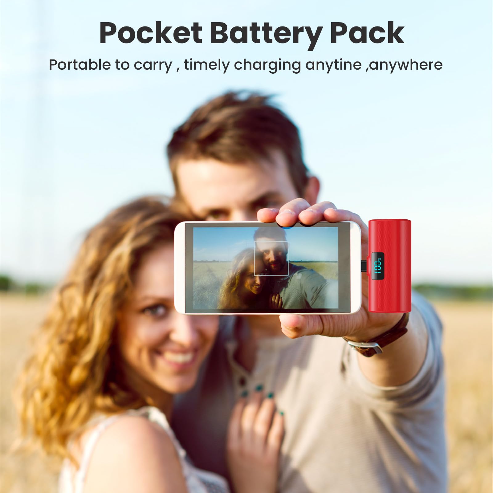 5200mAh Portable Charger with PD & USB-C - Fast Charging Power Bank for iPhone 15 Series, iPad Pro, Samsung & Android Phones - Compact LCD Display Battery Pack (Red) - Perfect for Travel, Camping & Emergency Power Backup