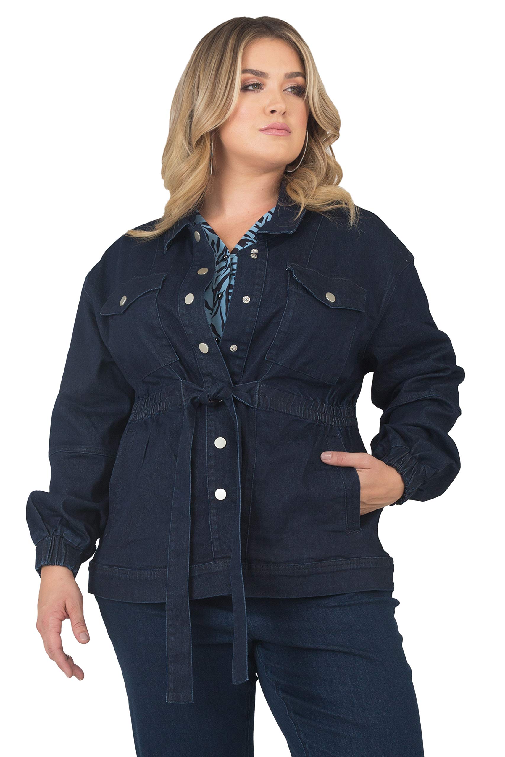 Plus Size Women's Stone Wash Denim Utility Anorak Jacket - Comfortable & Stylish Outerwear for Casual Wear, Outdoor Adventures & Layering