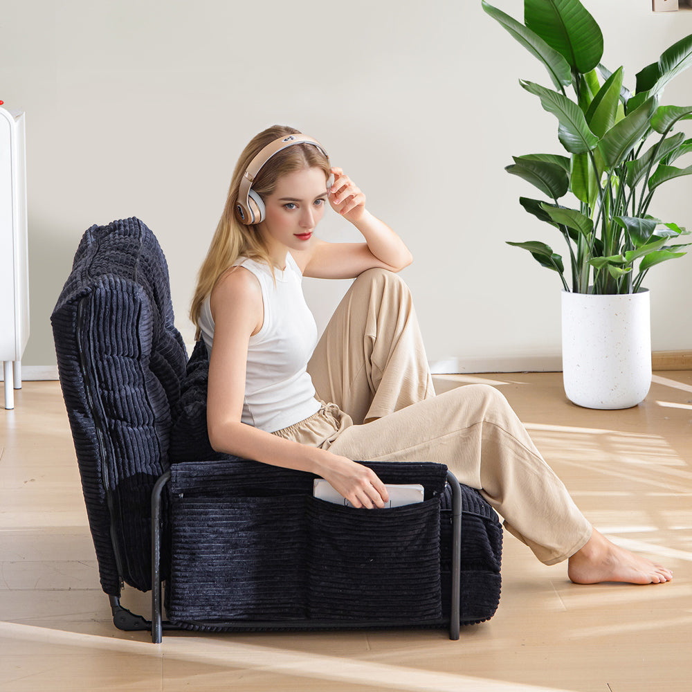 MAXYOYO Adjustable Floor Sofa Couch - 5 Position Foldable Lazy Sofa Sleeper Bed with Pillow & Armrest - Single Size Black for Living Room, Bedroom & Small Spaces