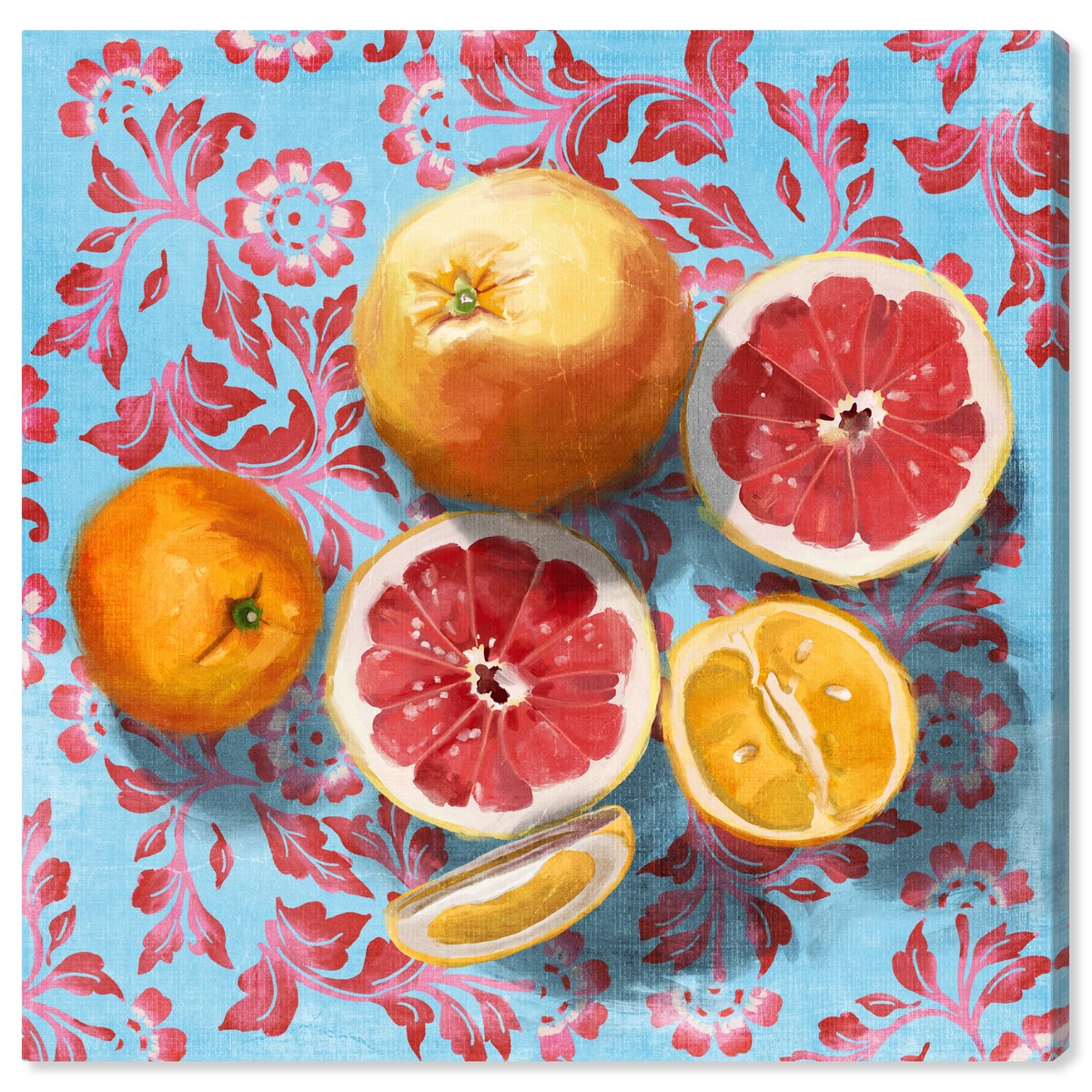 Tropical Citrus Still Life Blue Canvas Wall Art Print - Kitchen & Cabin Decor - Perfect for Farmhouse, Lodge, and Rustic Home Decor