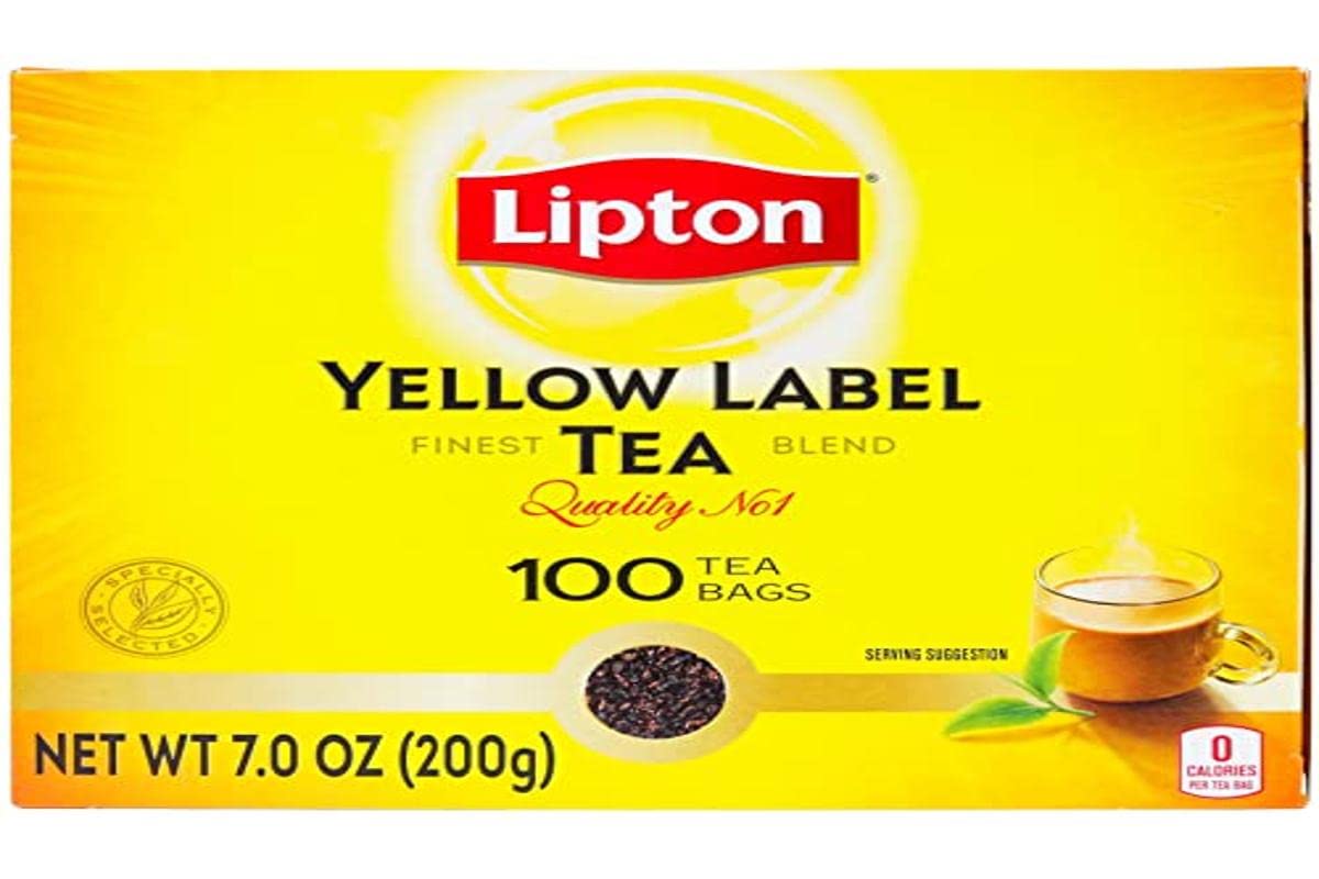 Lipton Yellow Label Black Tea Bags - 100 Count Unsweetened Loose Leaf Tea | Premium International Blend | 200g Pack | Perfect for Iced Tea, Hot Brewing & Office Use