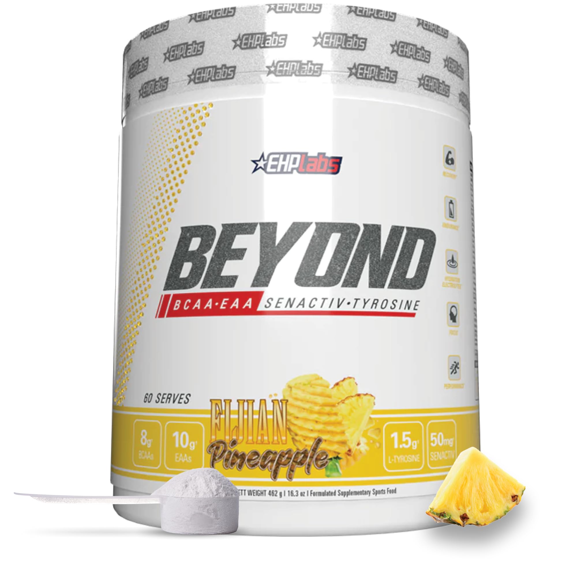 EHP Labs Beyond BCAA Powder - Post Workout Recovery Supplement with Essential Amino Acids (EAA) & BCAAs - 10g Muscle Recovery Powder, 60 Servings, Fijian Pineapple Flavor - Ideal for Gym, Fitness & Athletic Performance