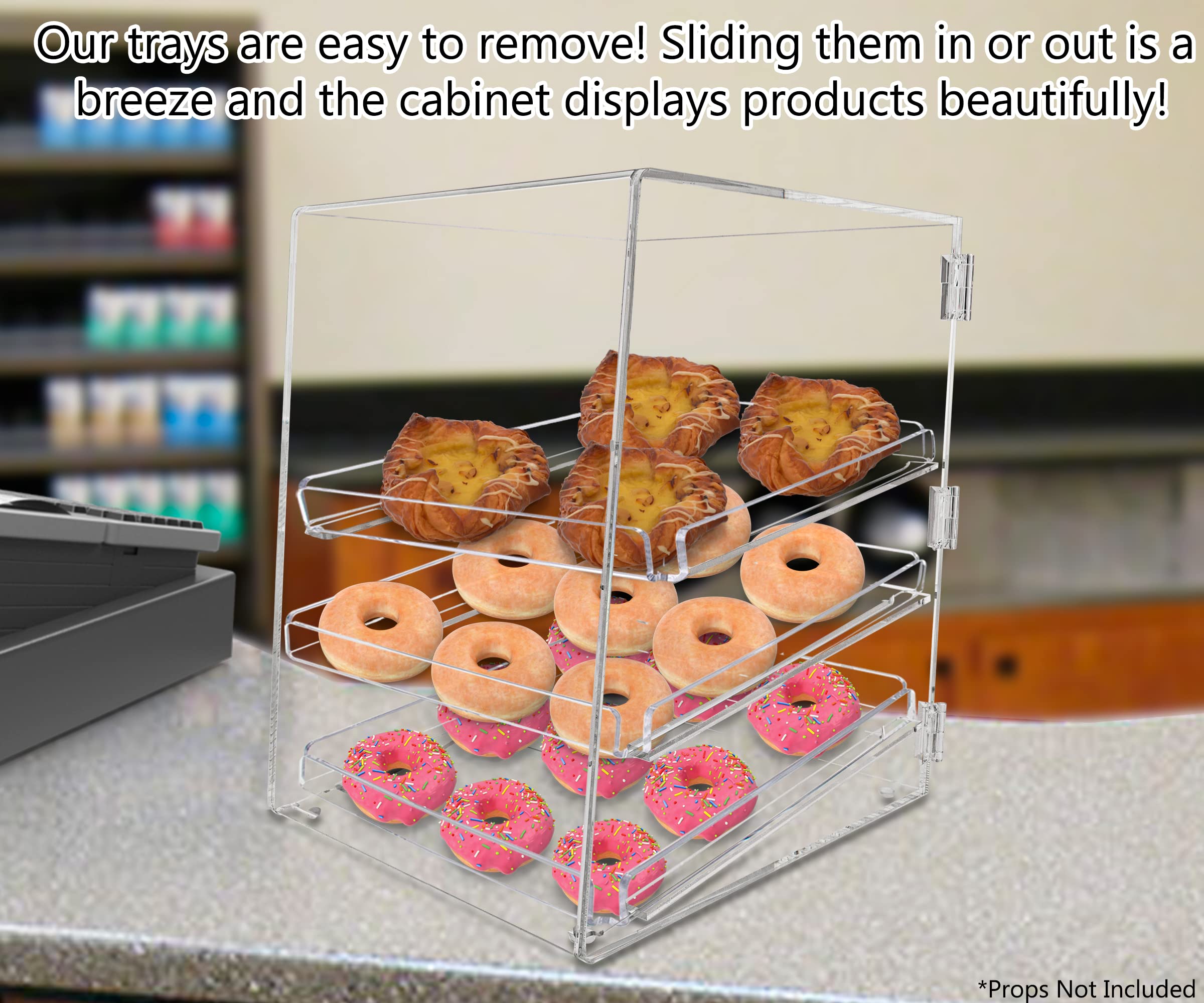 Acrylic Pastry Display Case with 3 Trays - Perfect for Donuts, Bagels, Cookies & Bakery Treats | Ideal for Bakeries, Cafes & Dessert Shops