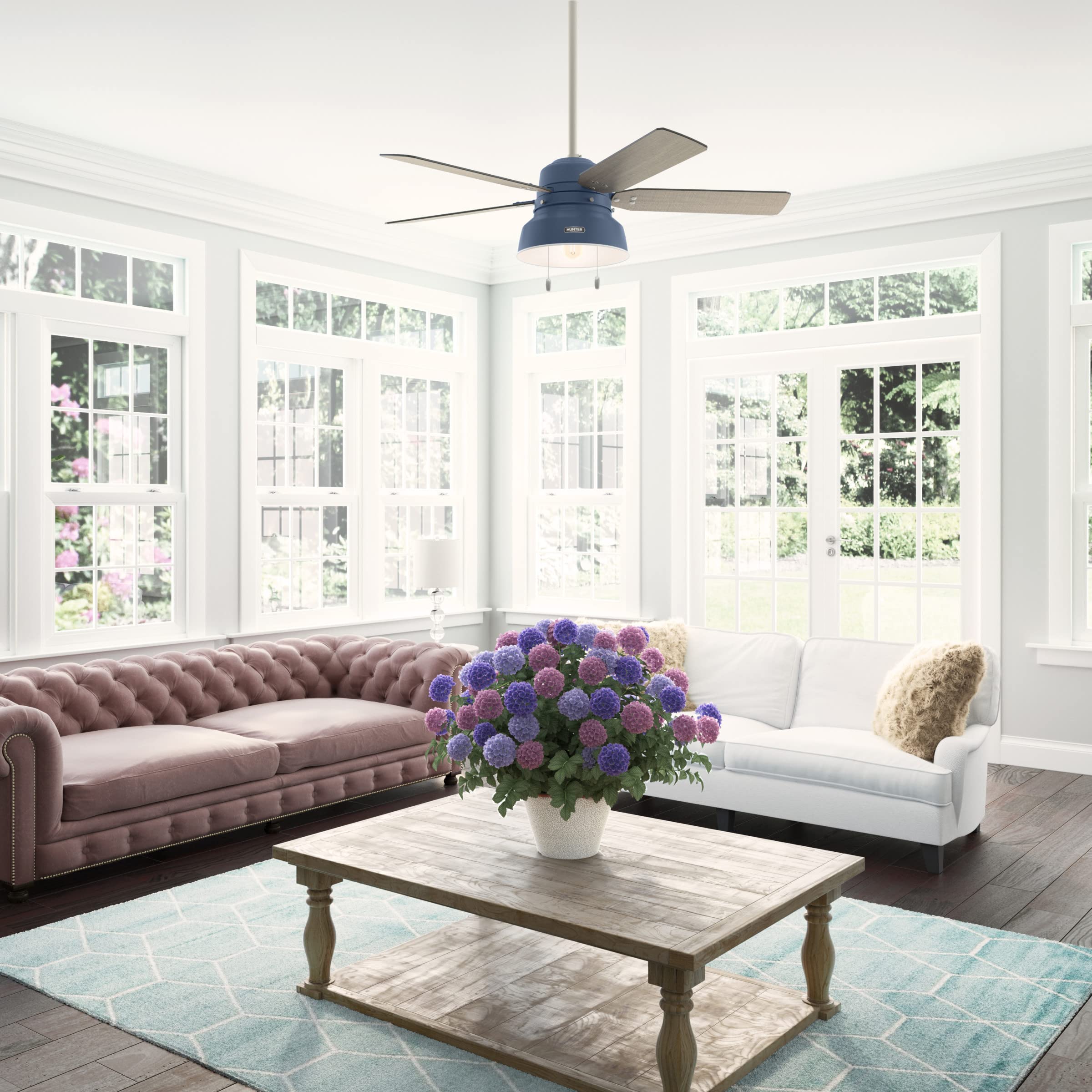 Hunter Fan Company 50252 Mill Valley 52-Inch Indoor/Outdoor Ceiling Fan with Remote Control - Indigo Blue Finish - Perfect for Bedroom, Living Room, Patio & Covered Porch