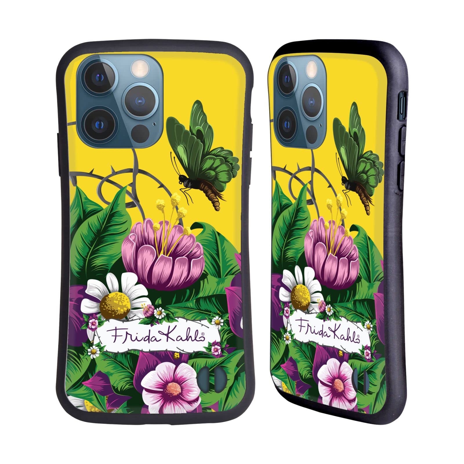 Frida Kahlo Butterfly Purple Floral iPhone 13 Pro Case - Officially Licensed Hybrid Phone Cover by Head Case Designs | Perfect for Art Lovers & Fashion Accessories